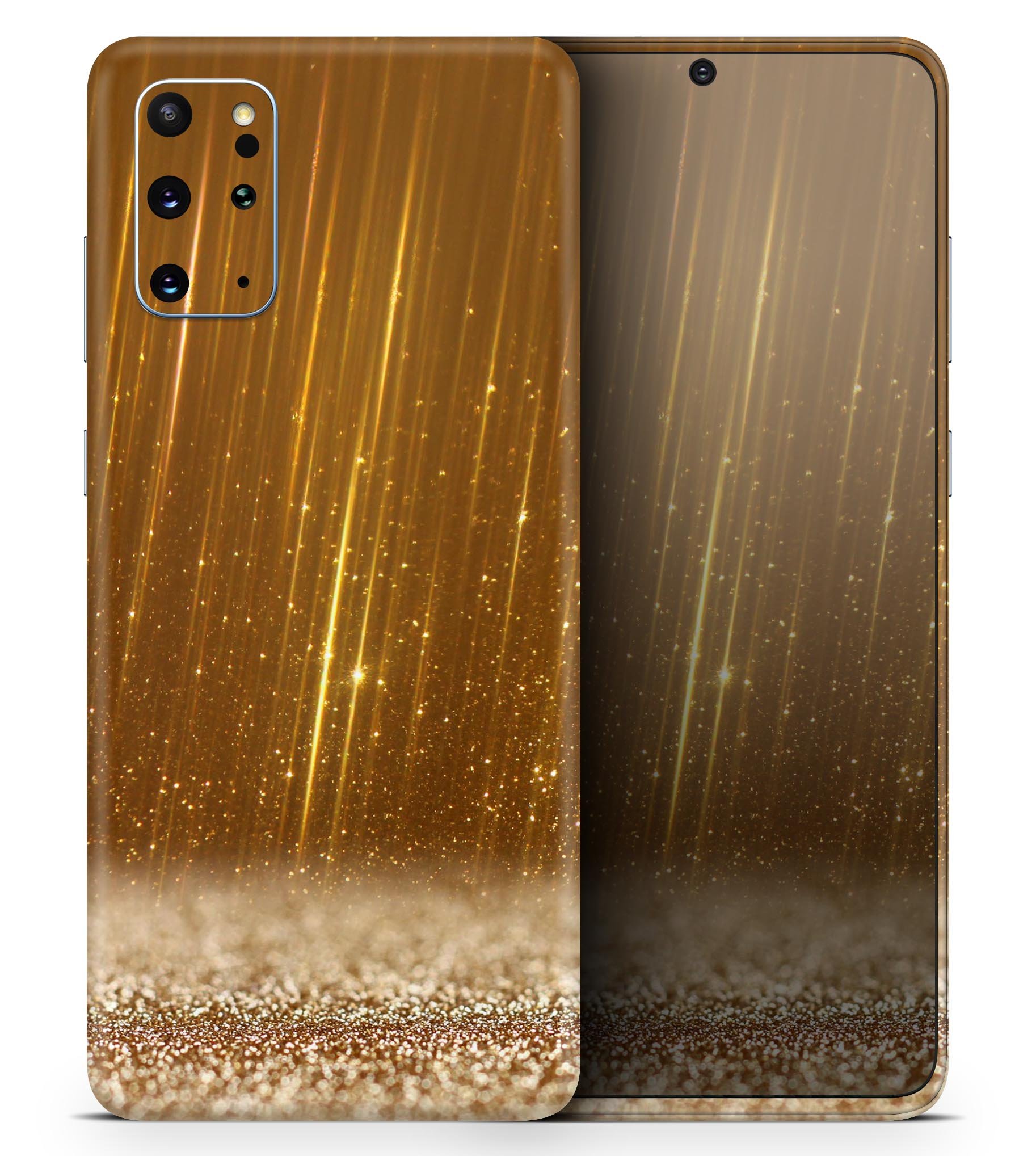 Scratched Gold Streaks Skin-Kit for Samsung Galaxy S20, showcasing a stylish design with a premium vinyl finish.