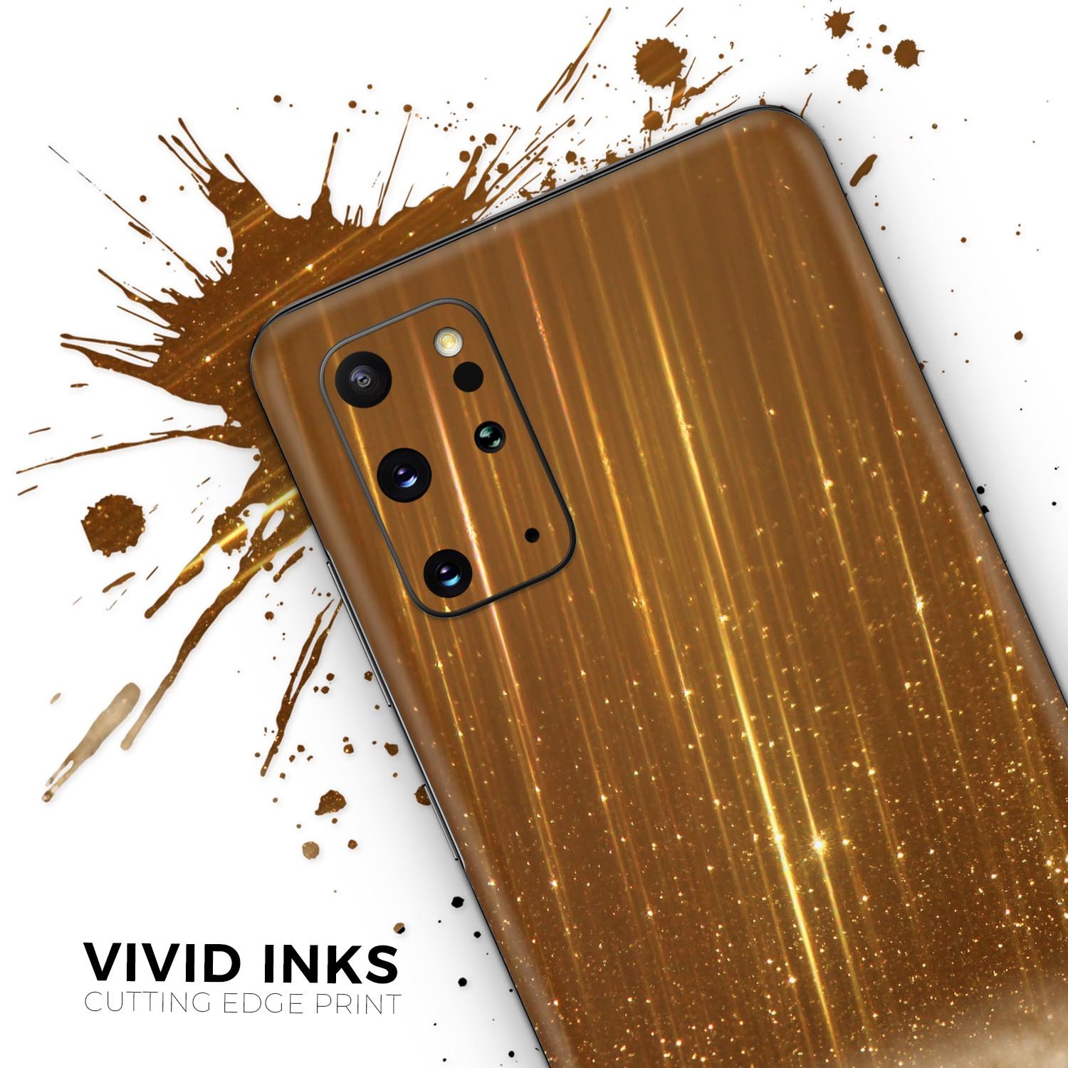 Scratched Gold Streaks Skin-Kit for Samsung Galaxy S20, showcasing a stylish design with a premium vinyl finish.