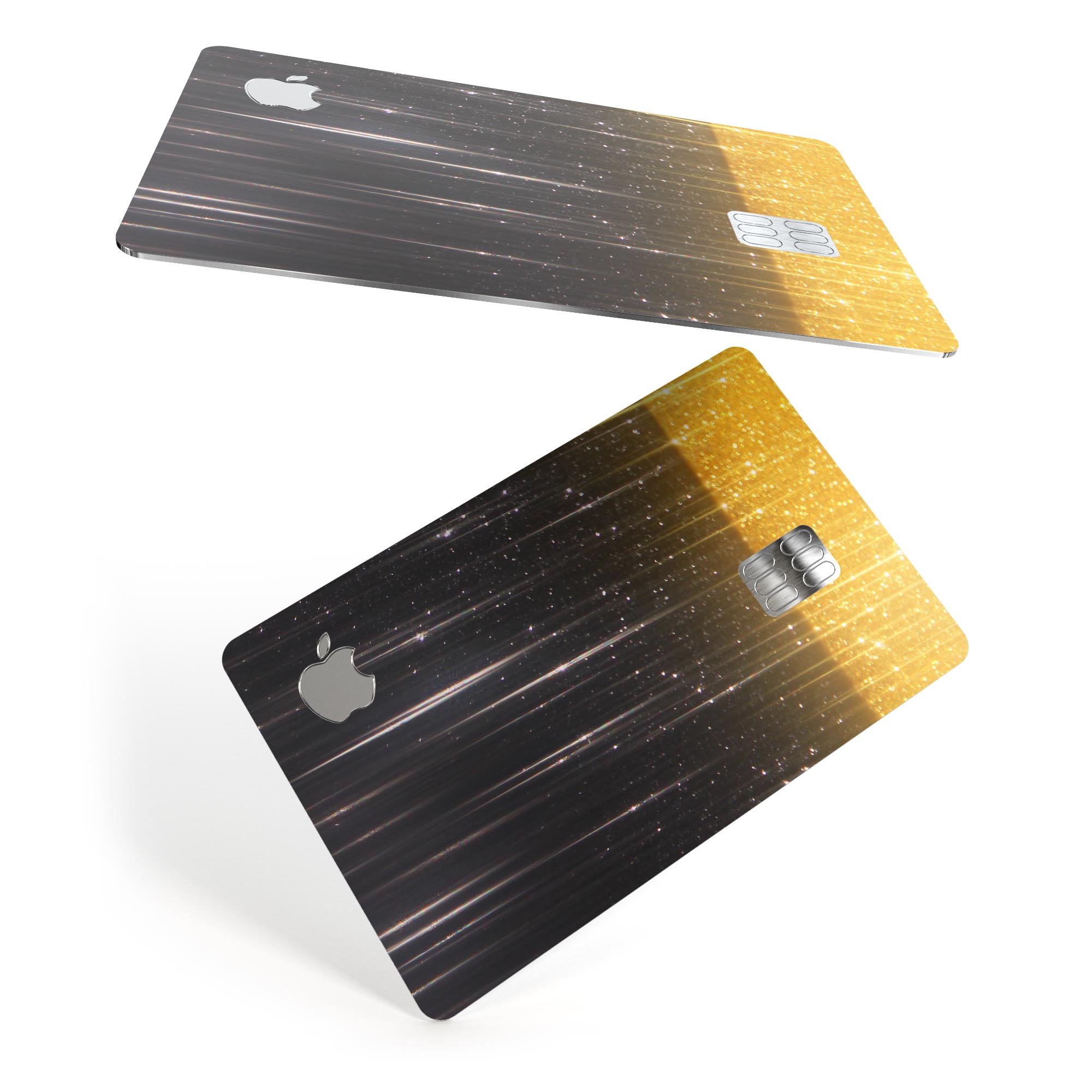 Premium protective decal for Apple Card featuring a scratched surface and glowing gold sparkle design.