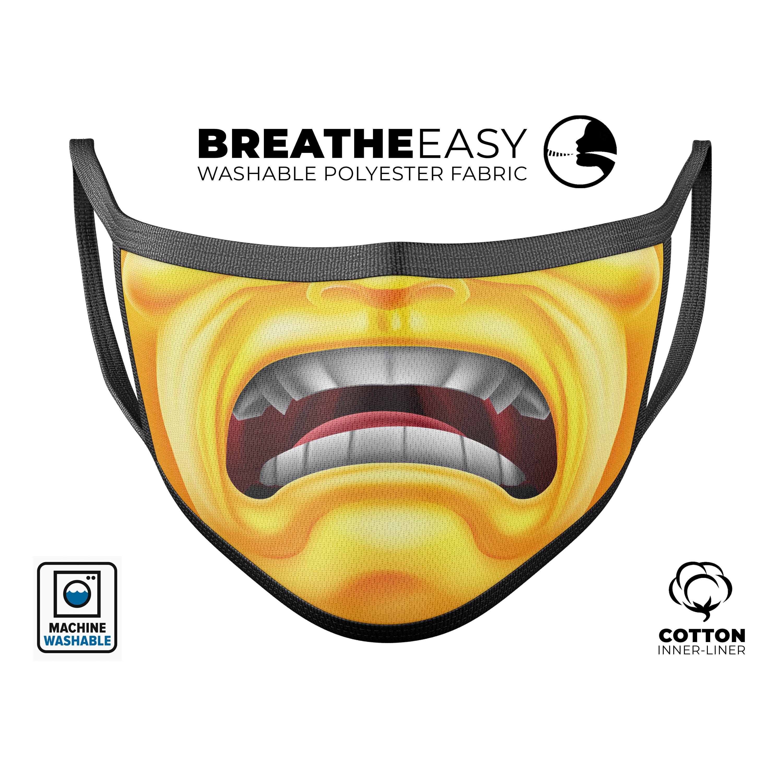 Face mask with anguished emoji.