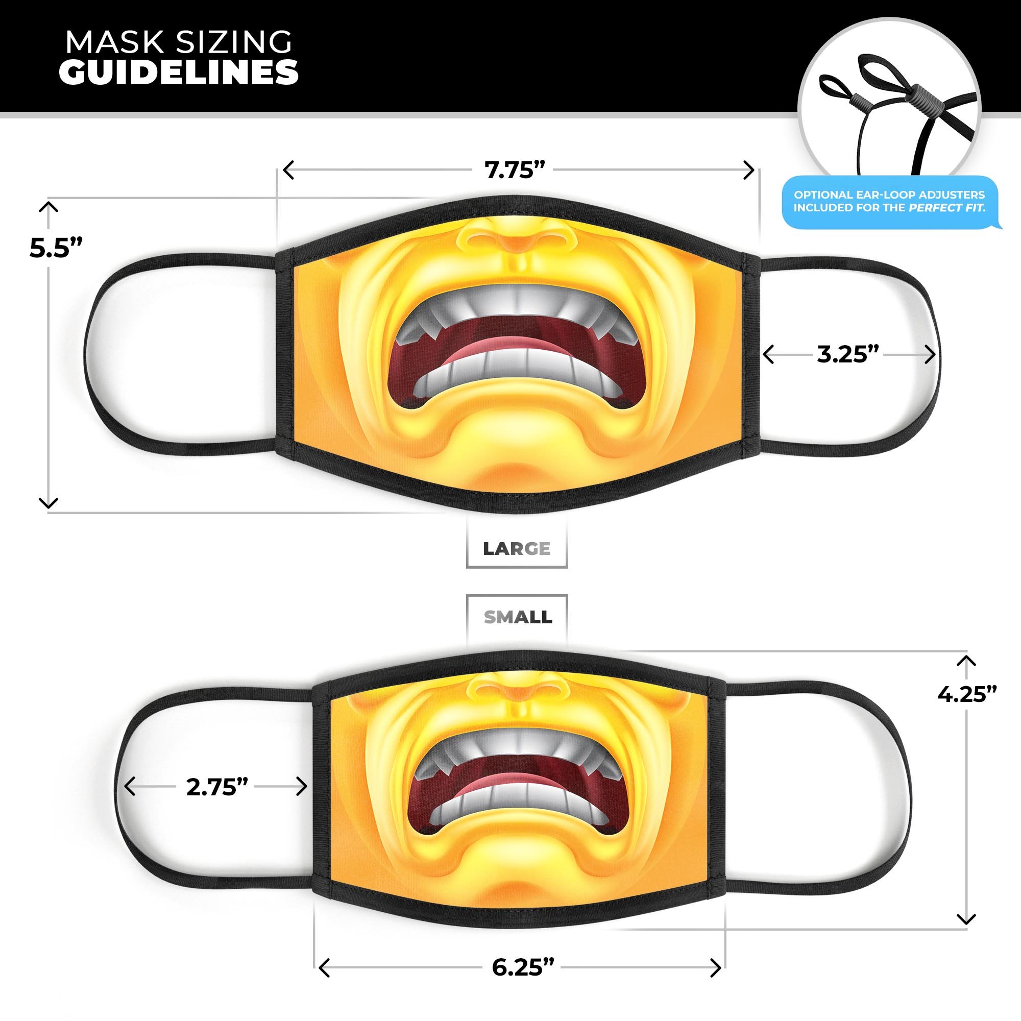 Face masks with cartoon facial expression.
