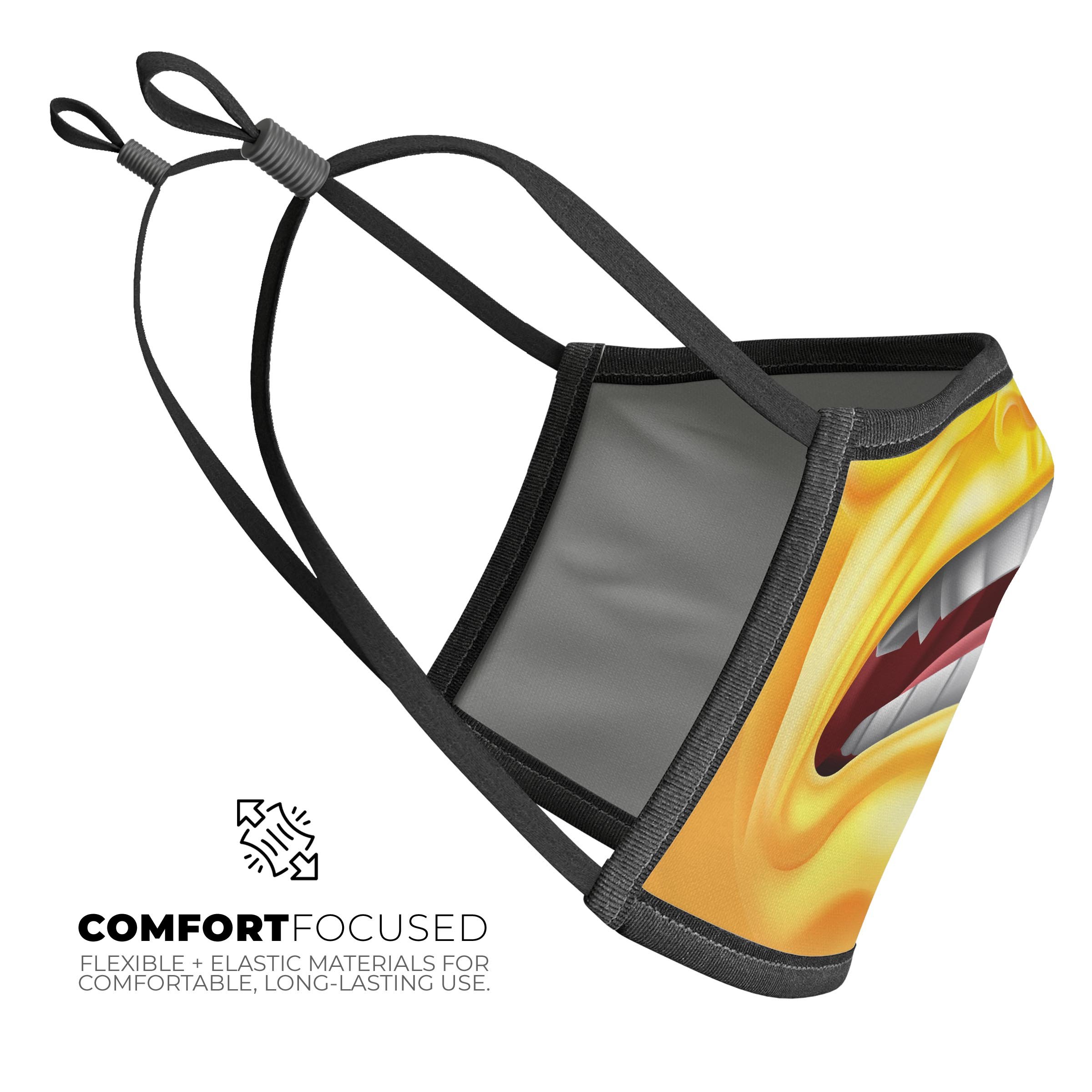 Face mask with playful design.