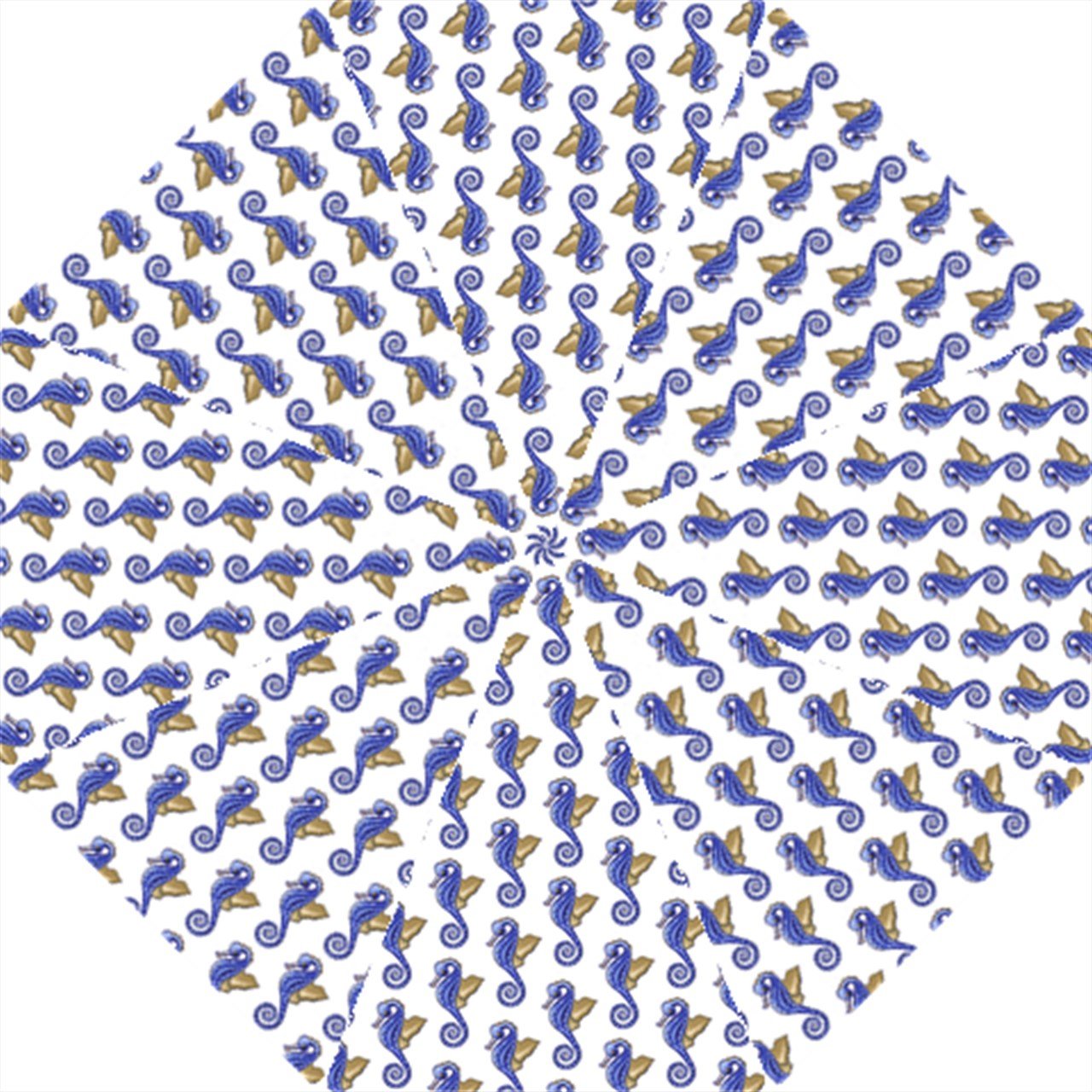 A small Seahorses Hook Handle Umbrella featuring a vibrant design, made of 100% pongee polyester, showcasing its hook handle and sturdy ribs.