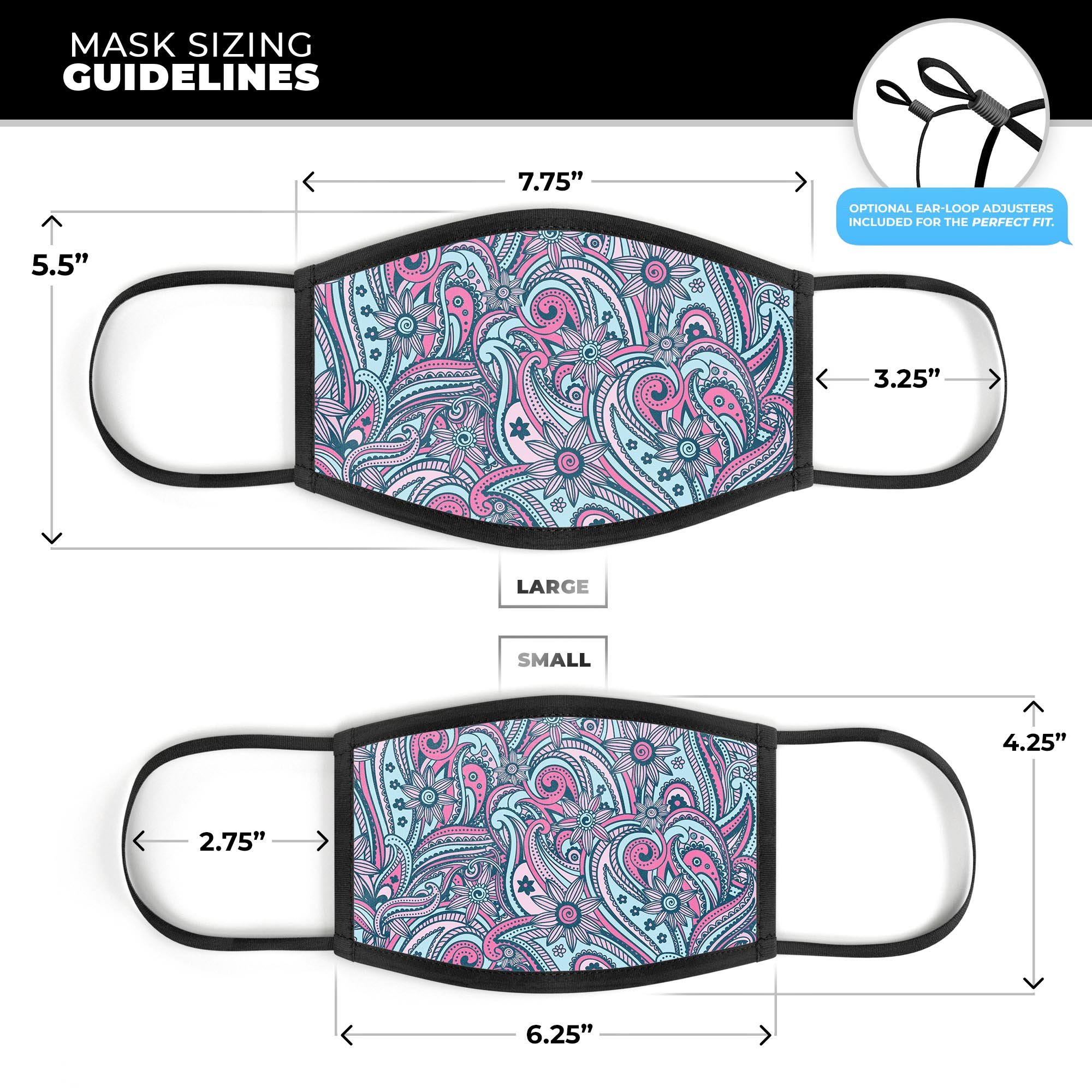 Seamless Mint and Pink Sprout mouth cover, showcasing vibrant colors and adjustable ear loops, made in the USA.