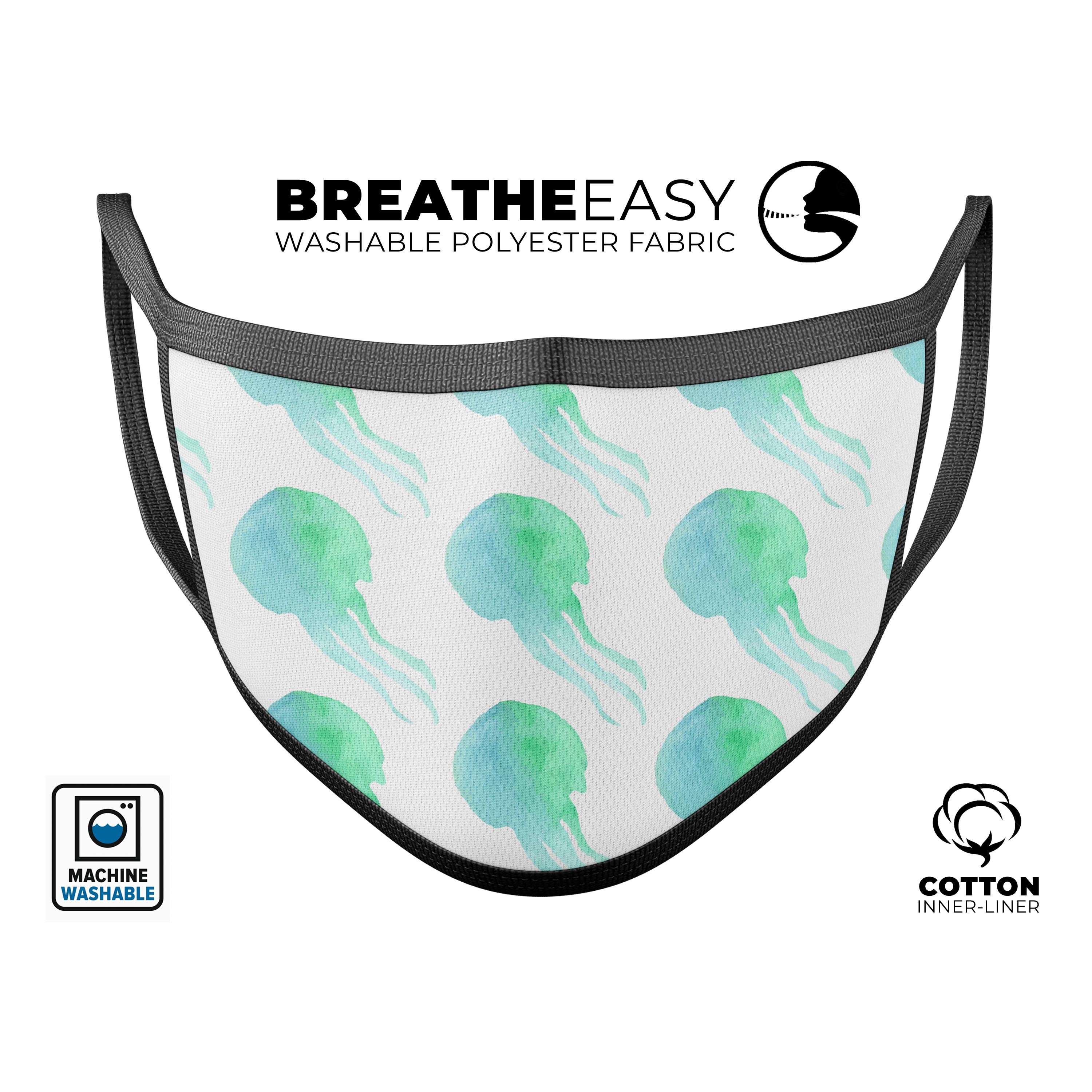 Seamless WaterColor Jellyfish mouth cover, featuring vibrant colors and a comfortable fit, made in the USA.