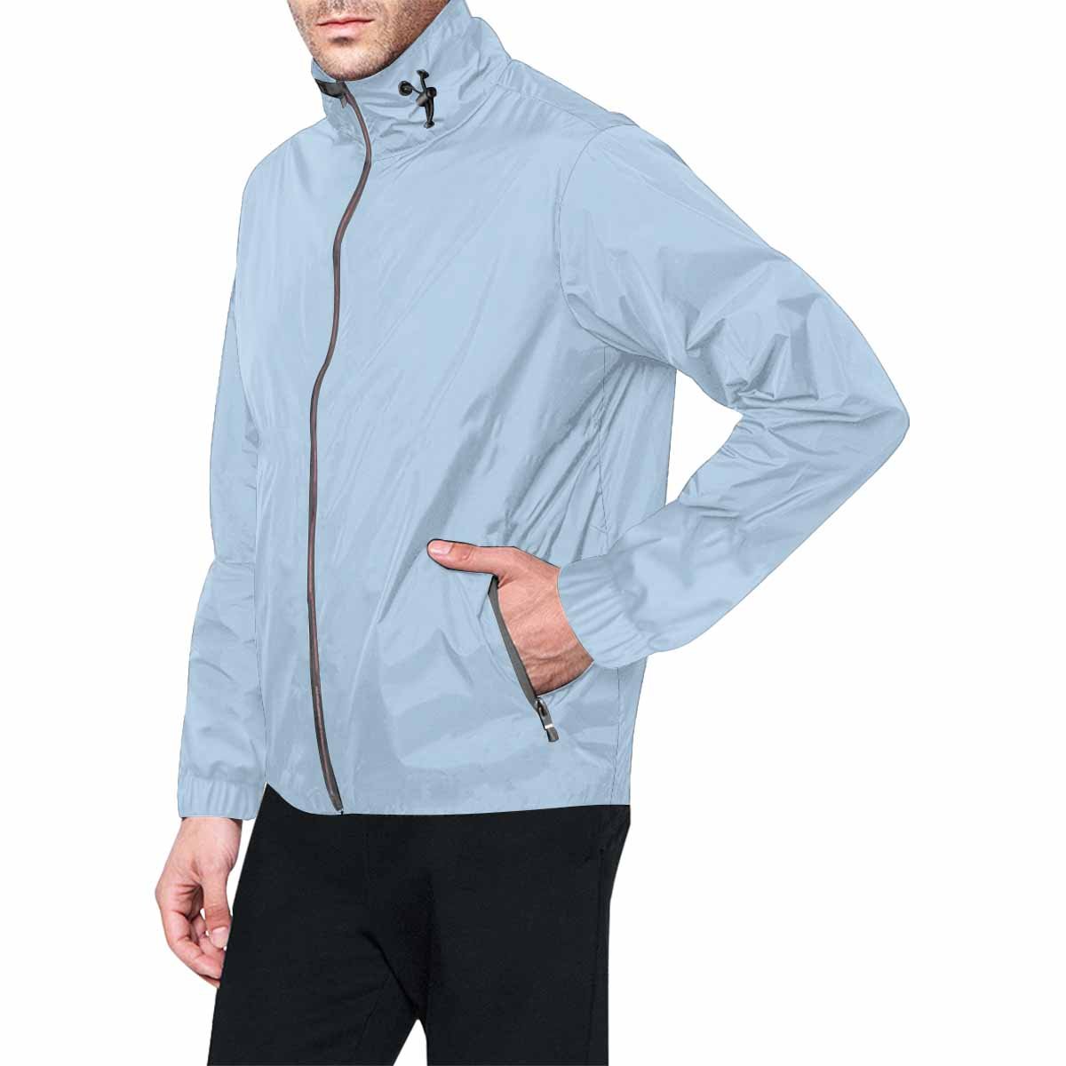 Serenity Blue Hooded Windbreaker Jacket for men and women, featuring a stylish design with zippered pockets and adjustable hood.