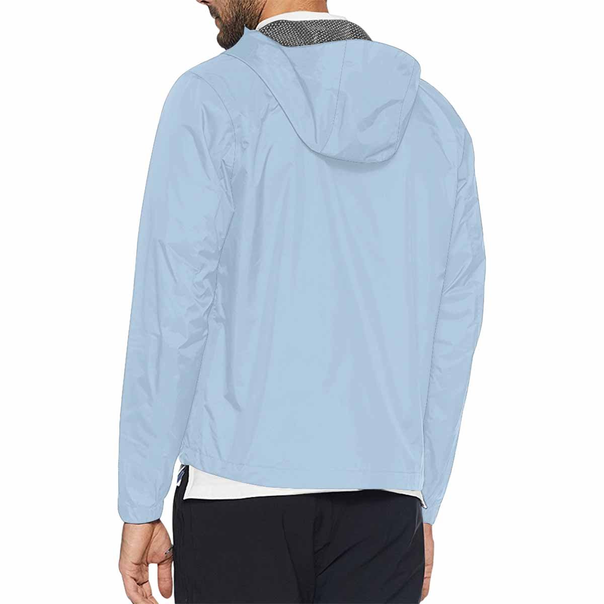 Serenity Blue Hooded Windbreaker Jacket for men and women, featuring a stylish design with zippered pockets and adjustable hood.