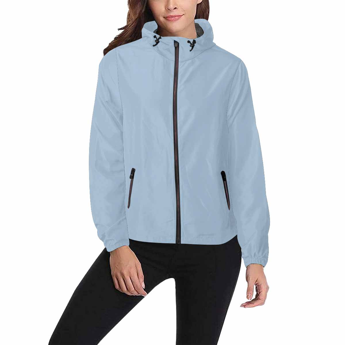 Serenity Blue Hooded Windbreaker Jacket for men and women, featuring a stylish design with zippered pockets and adjustable hood.