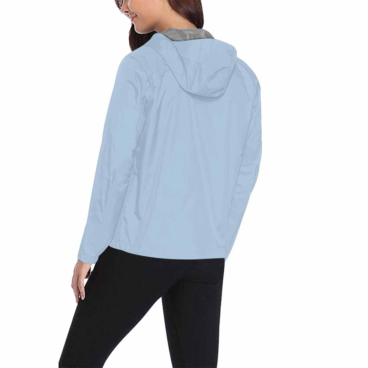 Serenity Blue Hooded Windbreaker Jacket for men and women, featuring a stylish design with zippered pockets and adjustable hood.
