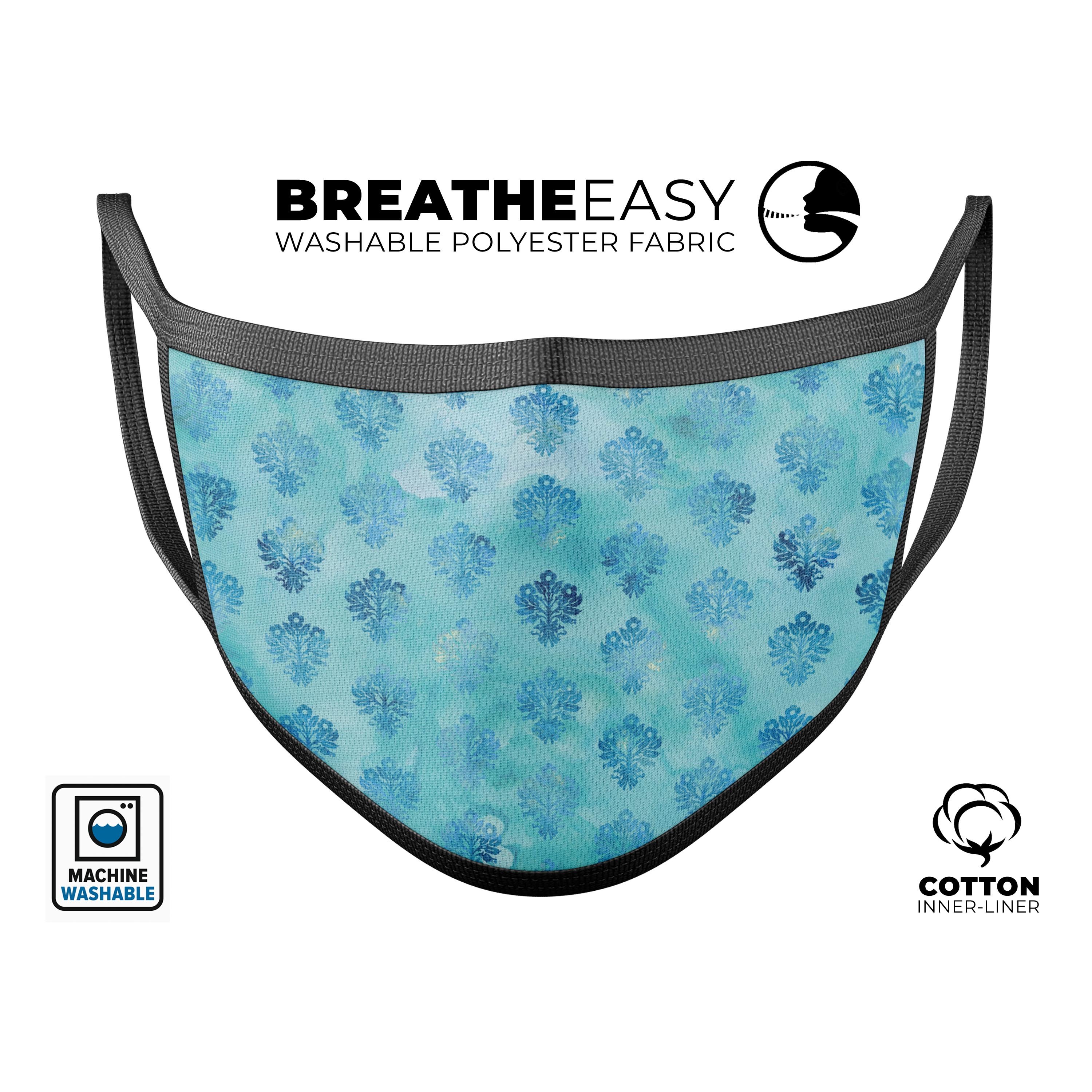 Shabby Chic Blue Watercolor Pattern face mask, showcasing vibrant colors and adjustable ear loops for a perfect fit.