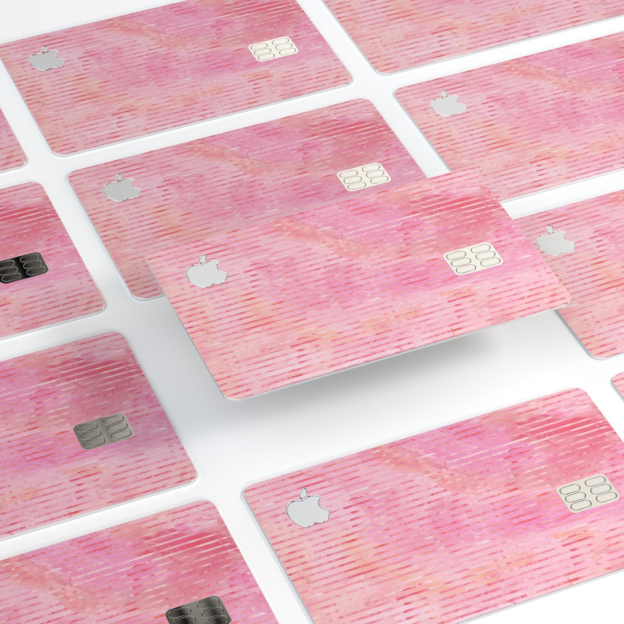Shabby Chic Pink Watercolor Stripes decal on an Apple Card, showcasing its stylish design and premium quality.