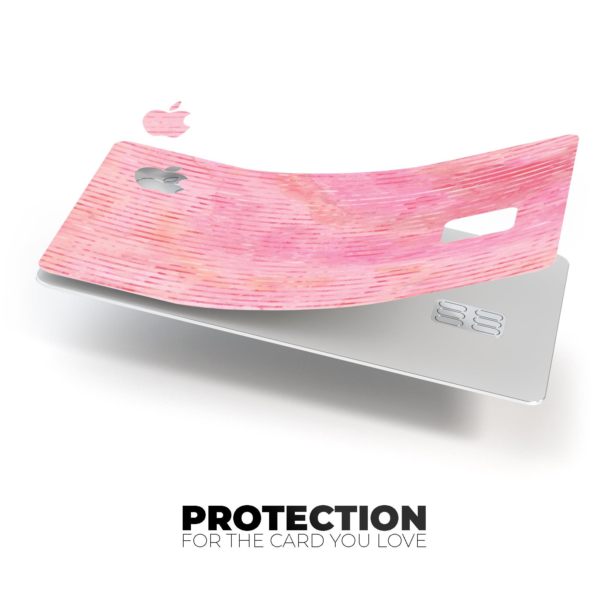 Shabby Chic Pink Watercolor Stripes decal on an Apple Card, showcasing its stylish design and premium quality.