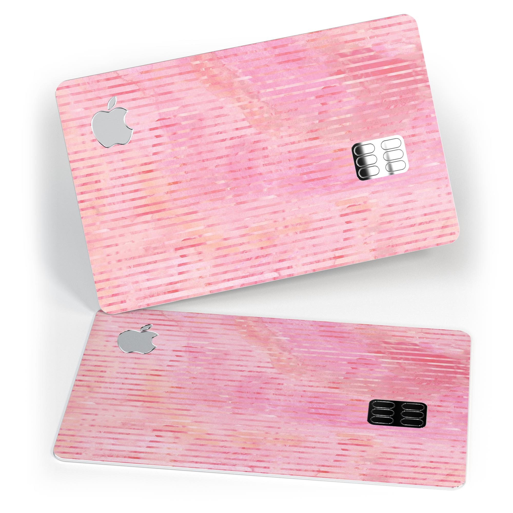 Shabby Chic Pink Watercolor Stripes decal on an Apple Card, showcasing its stylish design and premium quality.