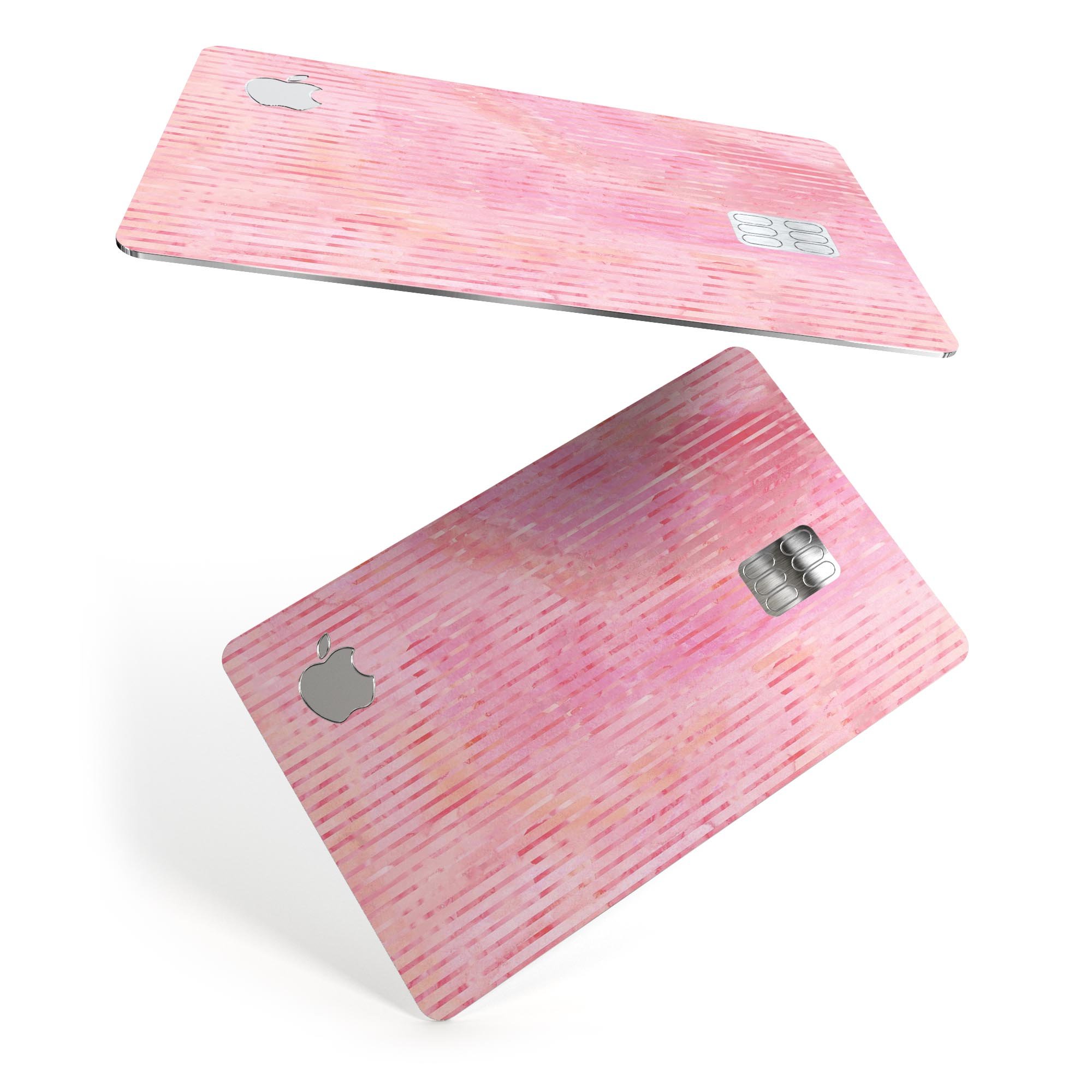 Shabby Chic Pink Watercolor Stripes decal on an Apple Card, showcasing its stylish design and premium quality.