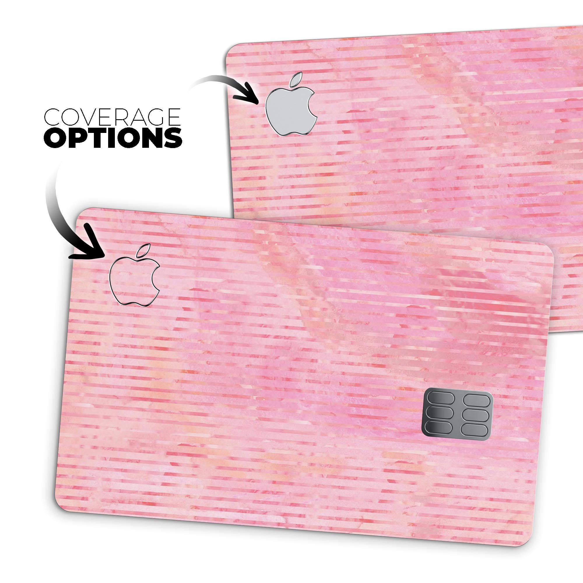 Shabby Chic Pink Watercolor Stripes decal on an Apple Card, showcasing its stylish design and premium quality.
