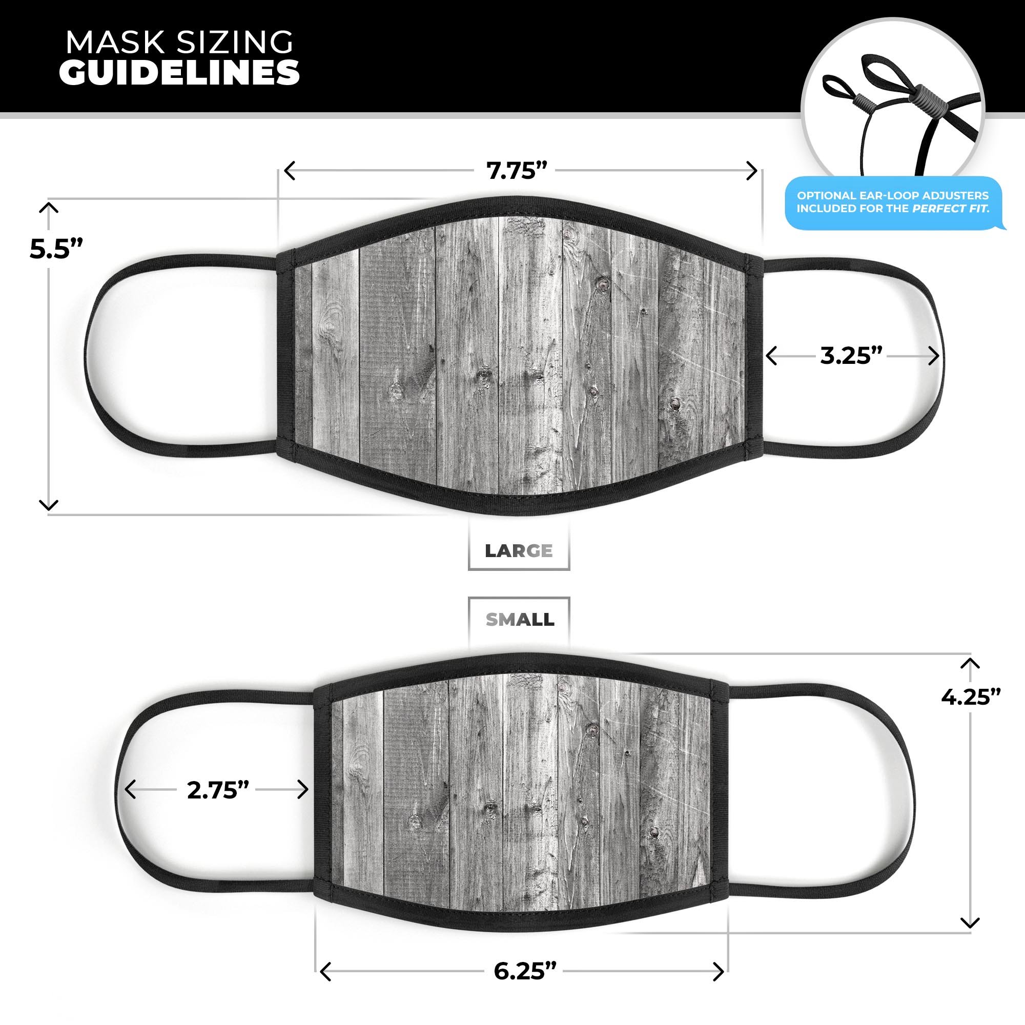 Shades of Gray Vintage Wood mouth cover, featuring a stylish design and adjustable ear loops for a comfortable fit.