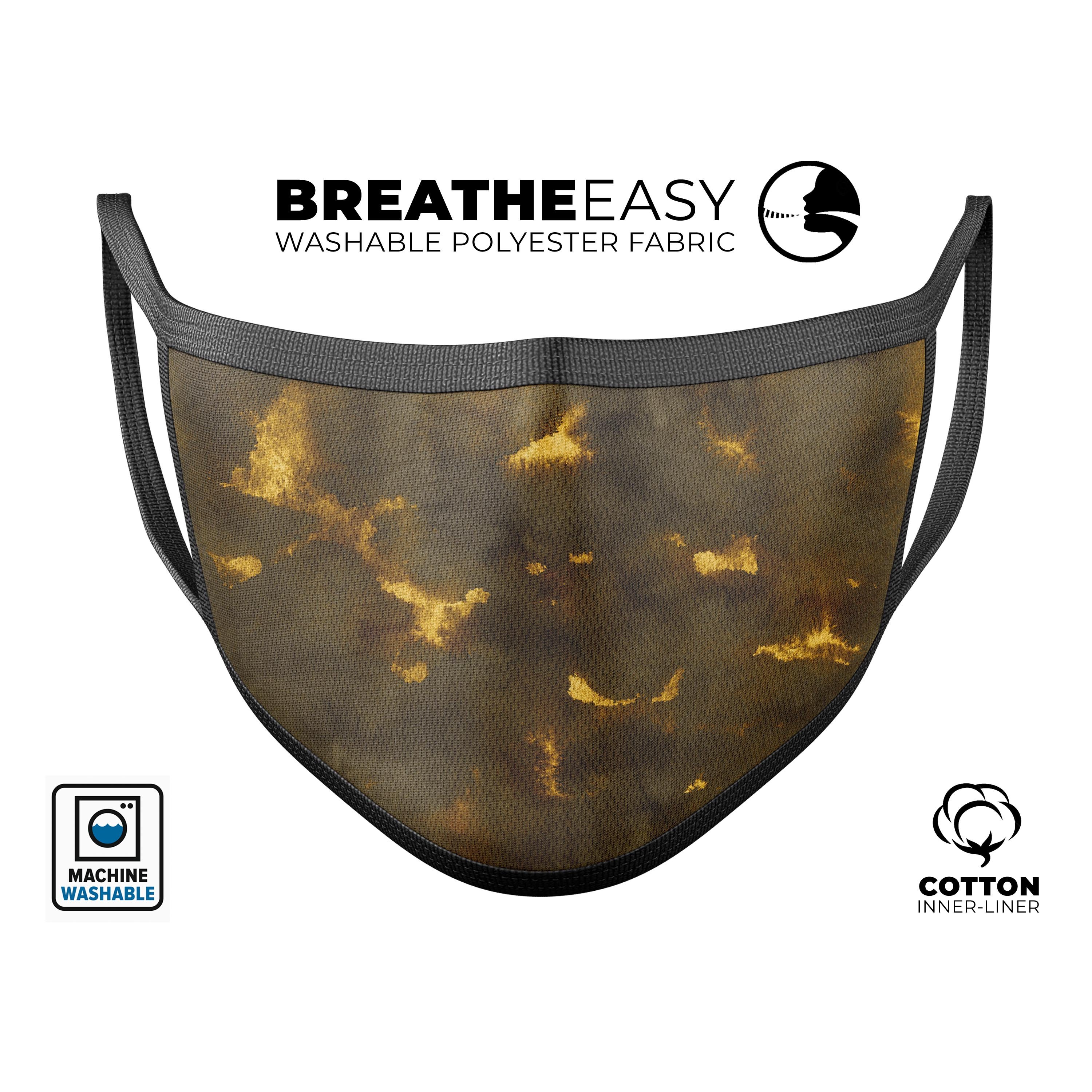 Shining Golden Dust mouth cover, a stylish unisex anti-dust cotton mask with adjustable ear-loops, made in the USA.