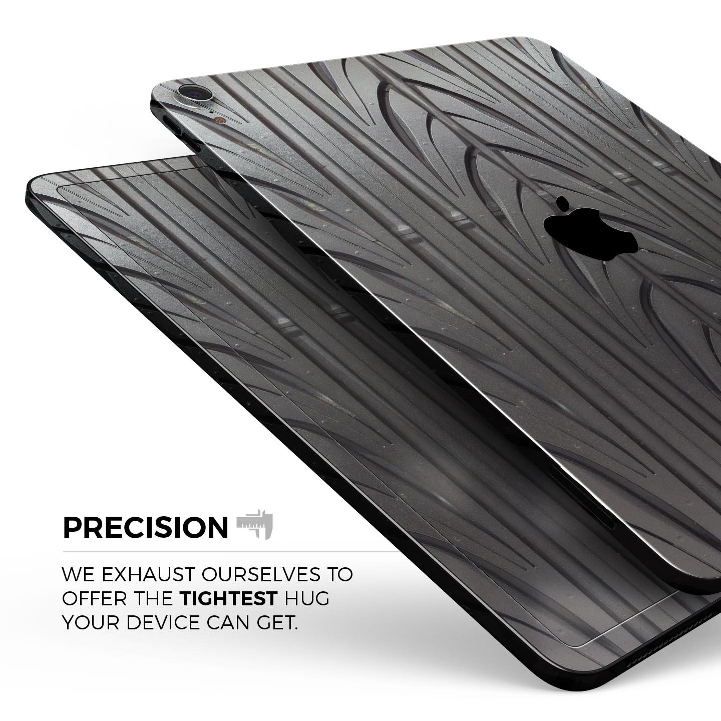 Shiny Black Tire Tread Full Body Skin Decal for Apple iPad Pro, showcasing a sleek design and premium finish.