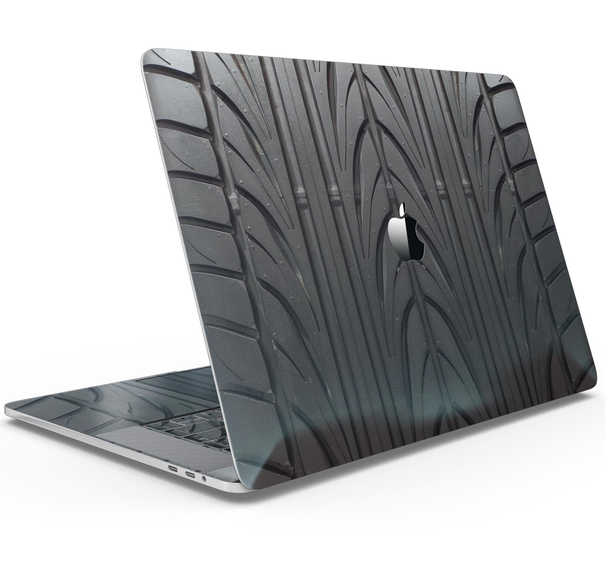 Laptop with tire pattern case.