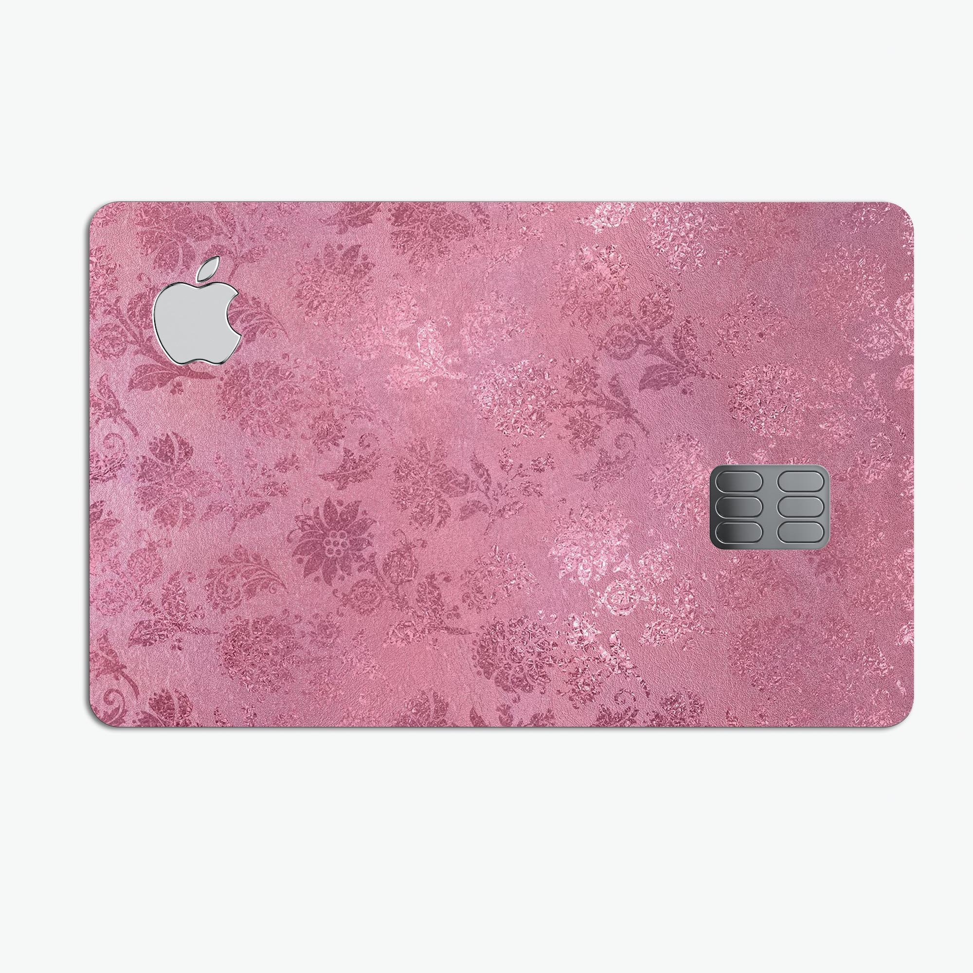 Shiny Pink Floral Pattern decal skin for Apple Card, showcasing vibrant floral design and premium finish.