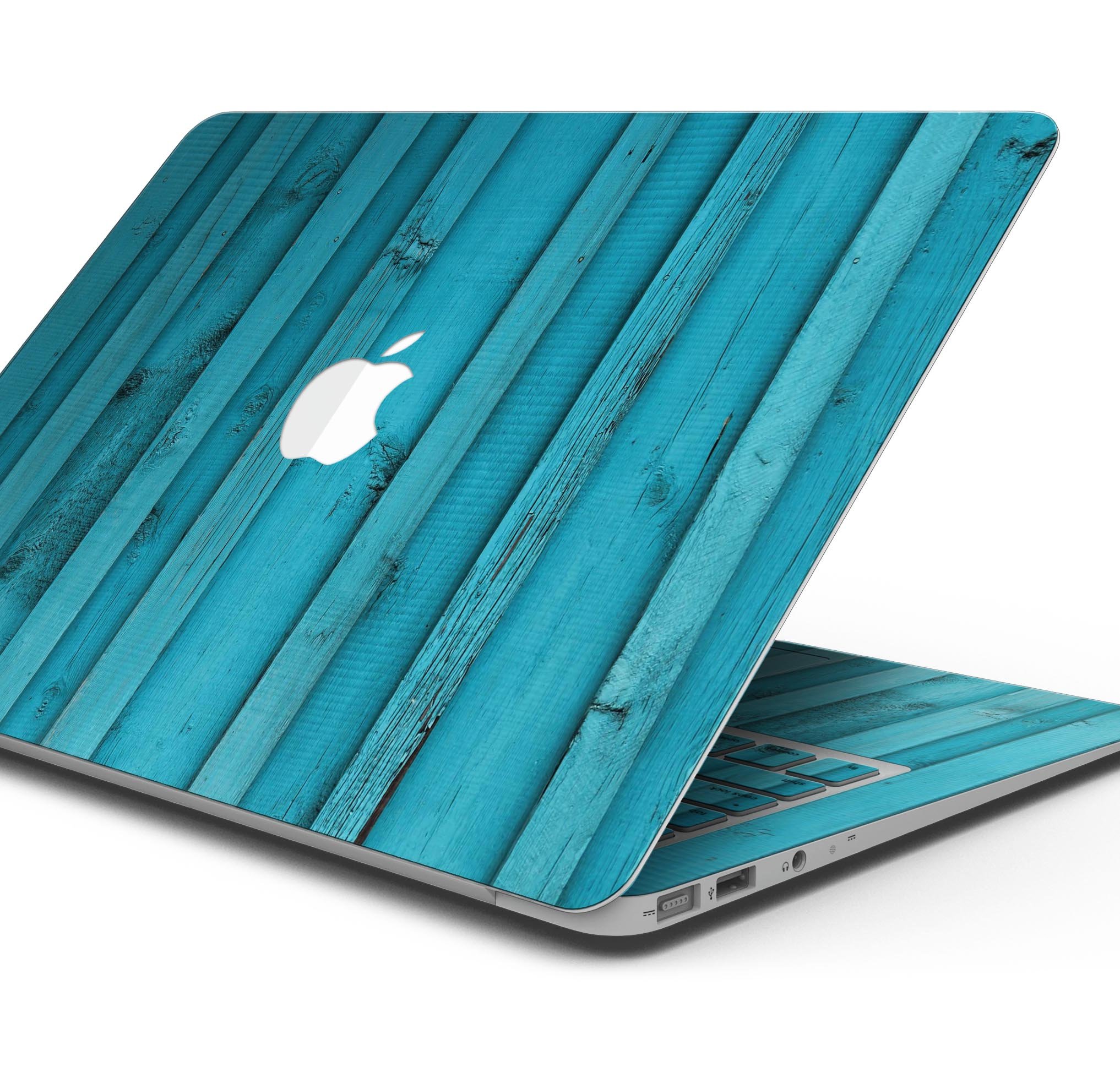 Signature Blue Wood Planks skin decal wrap kit for MacBook, showcasing a stylish wood design with a premium finish.