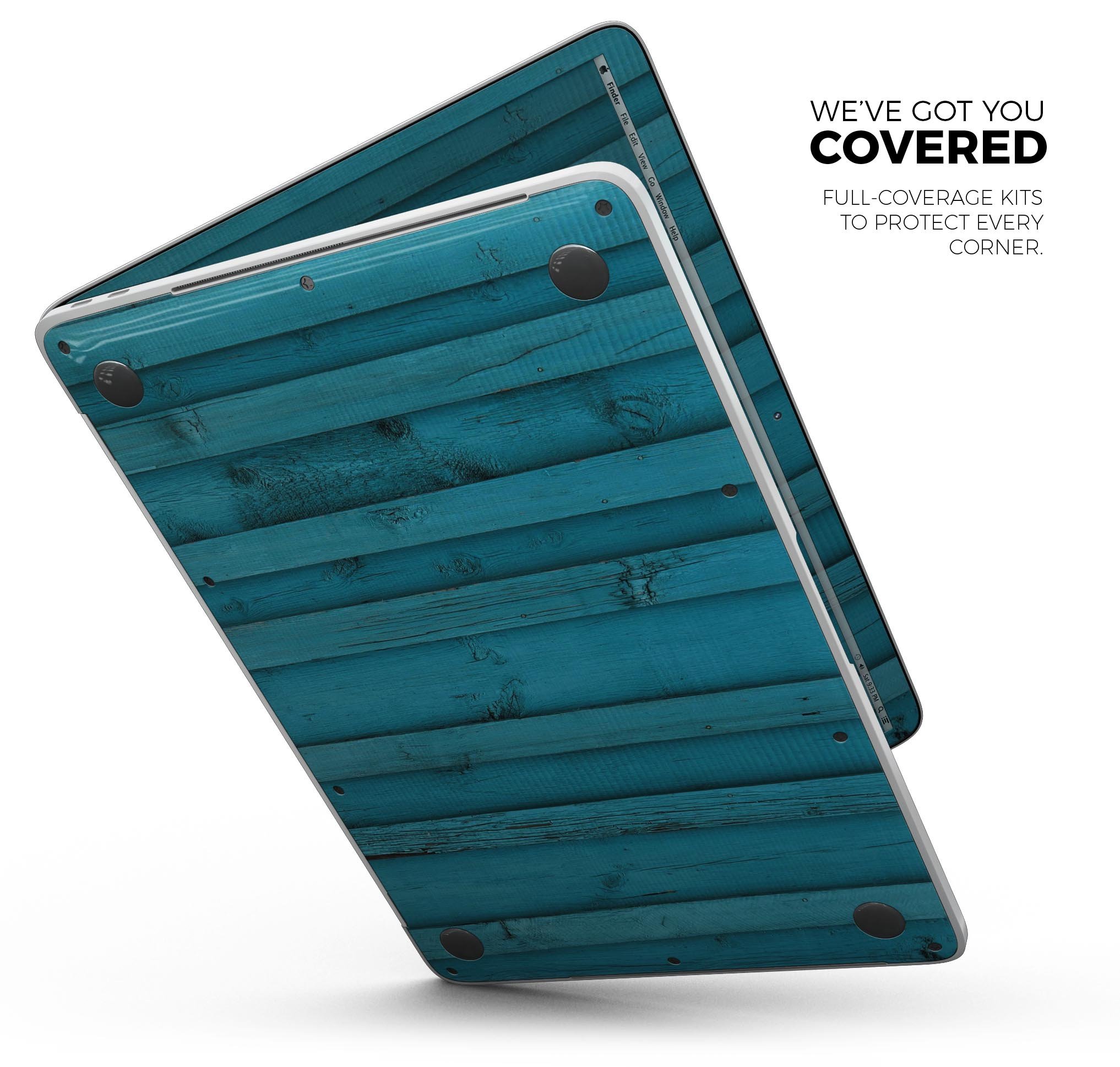 Signature Blue Wood Planks skin decal wrap kit for MacBook, showcasing a stylish wood design with a premium finish.