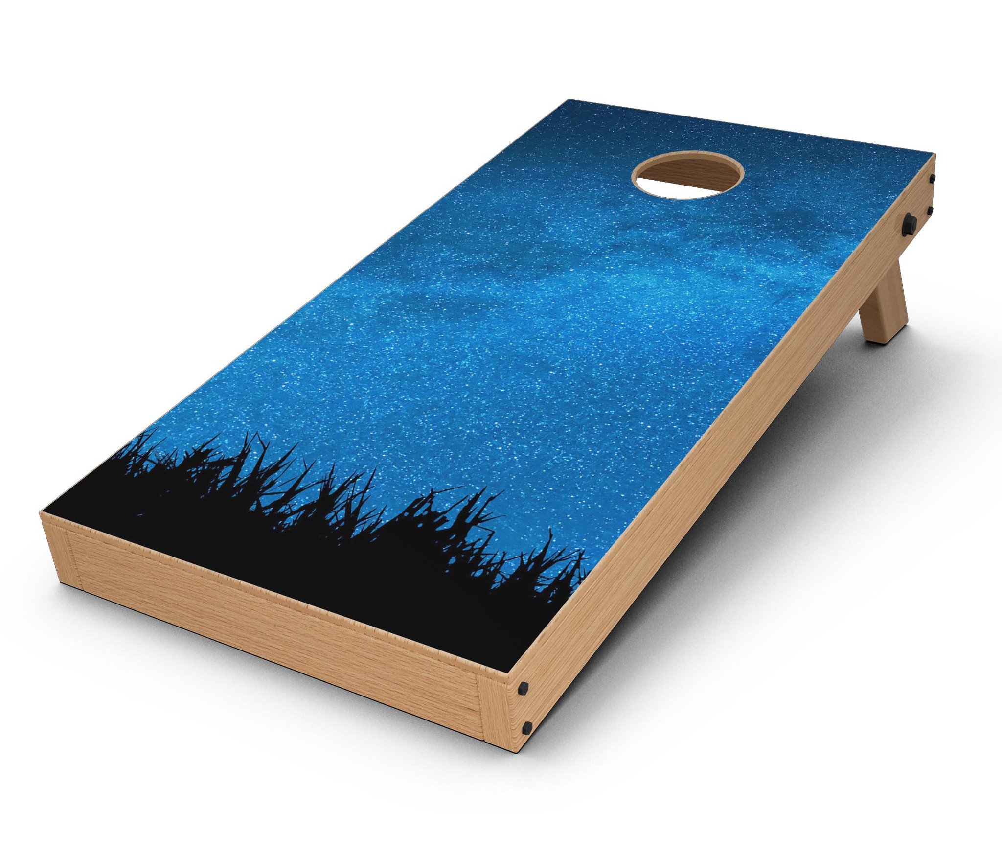 Silhouette Night Sky CornHole Board Skin Decal Kit showcasing vibrant night sky design on a Cornhole board.