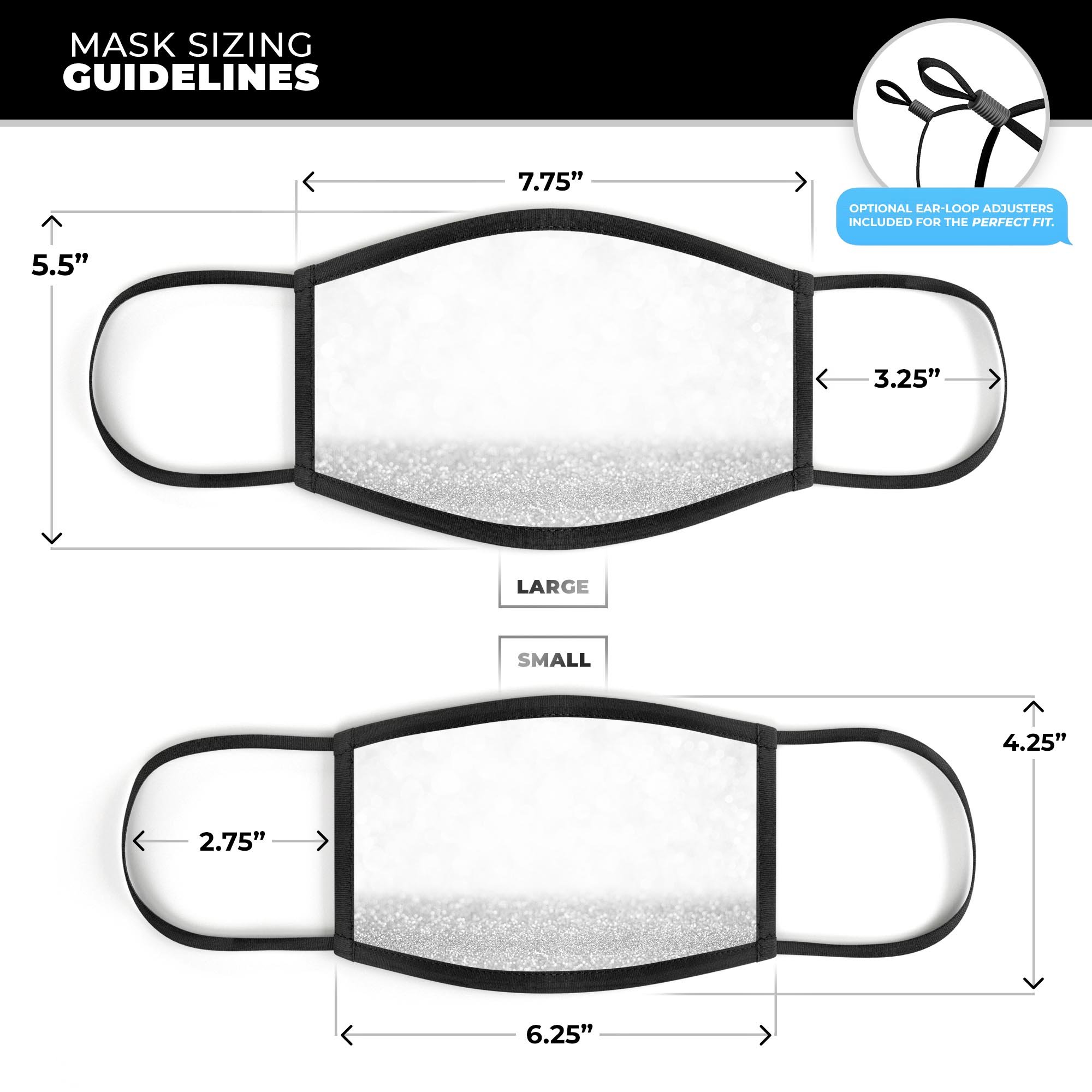 Silver and White Unfocused Sparkle Orbs mouth cover, showcasing a stylish design with adjustable ear loops.