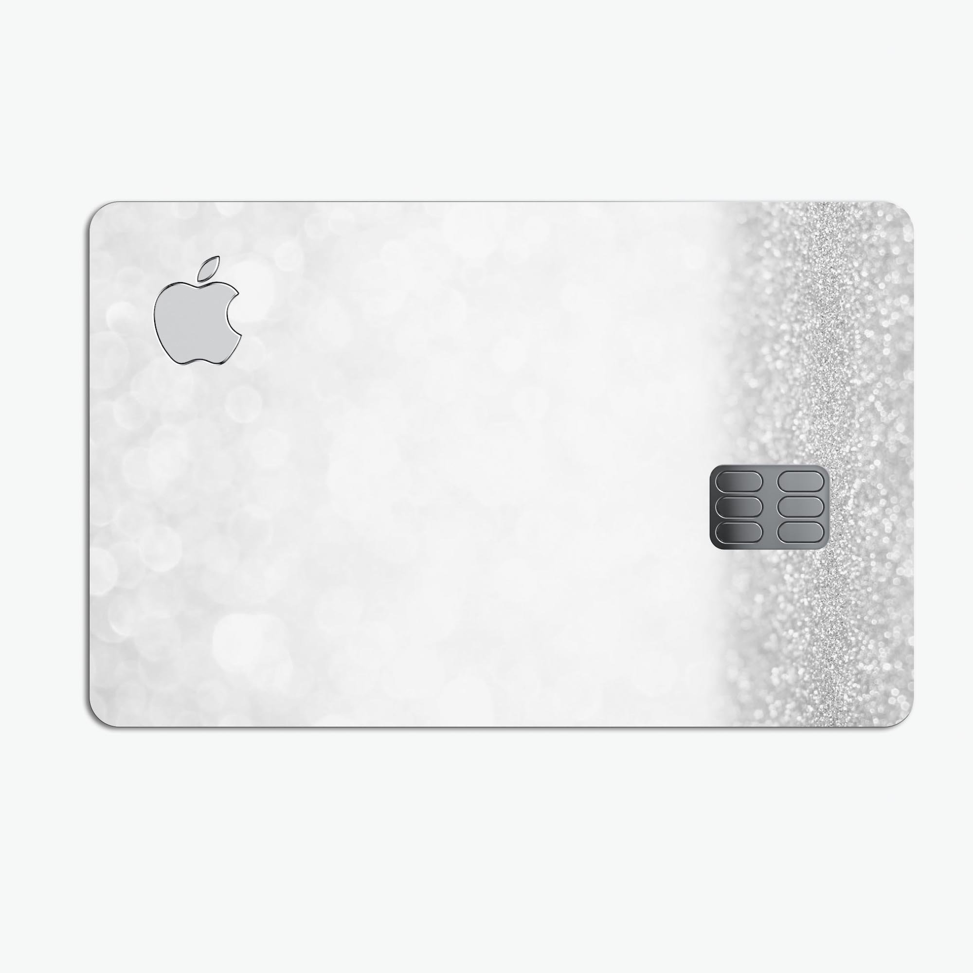 Silver and White Unfocused Sparkle Orbs decal on an Apple Card, showcasing its stylish design and premium quality.