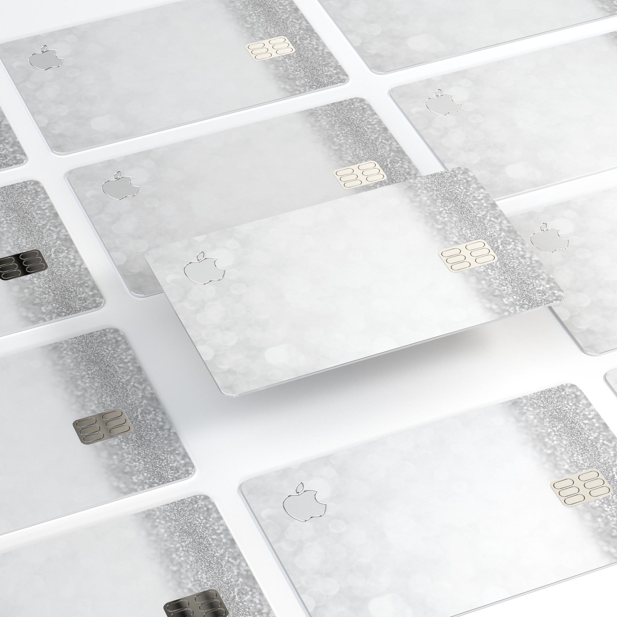 Silver and White Unfocused Sparkle Orbs decal on an Apple Card, showcasing its stylish design and premium quality.
