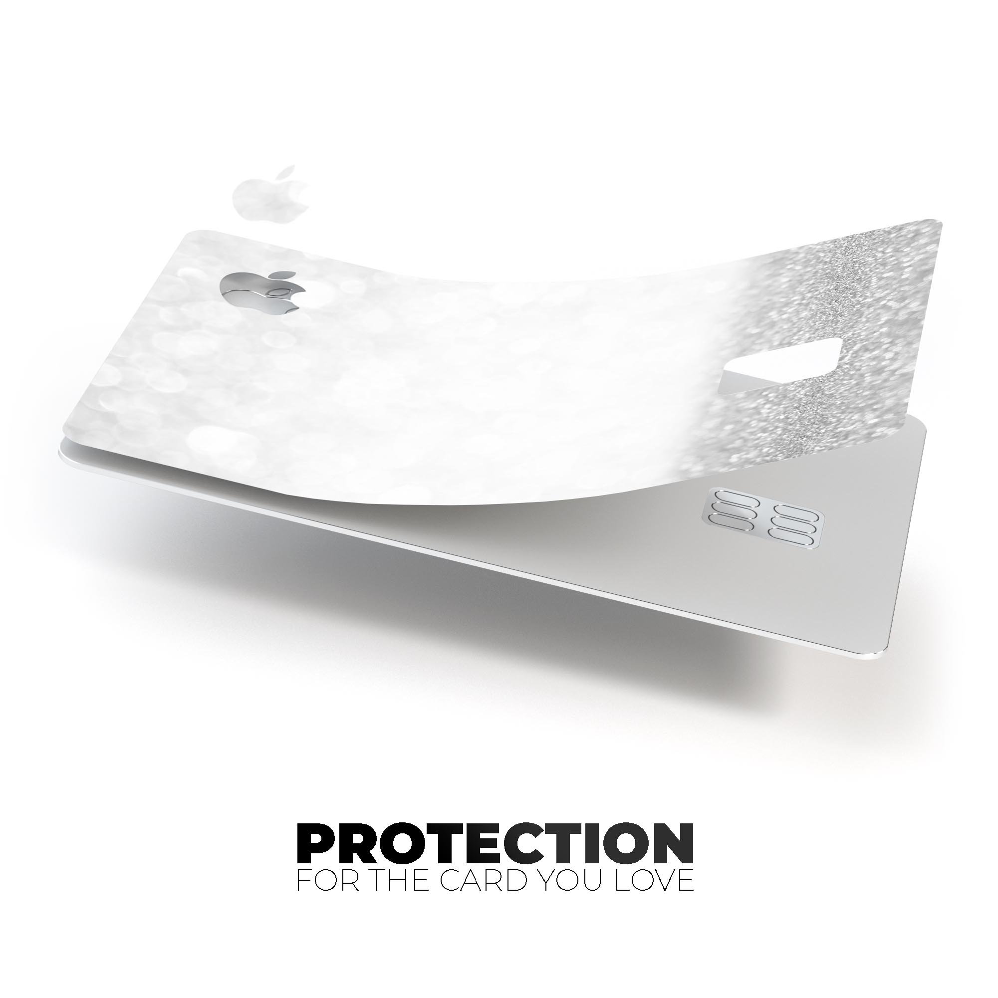 Silver and White Unfocused Sparkle Orbs decal on an Apple Card, showcasing its stylish design and premium quality.