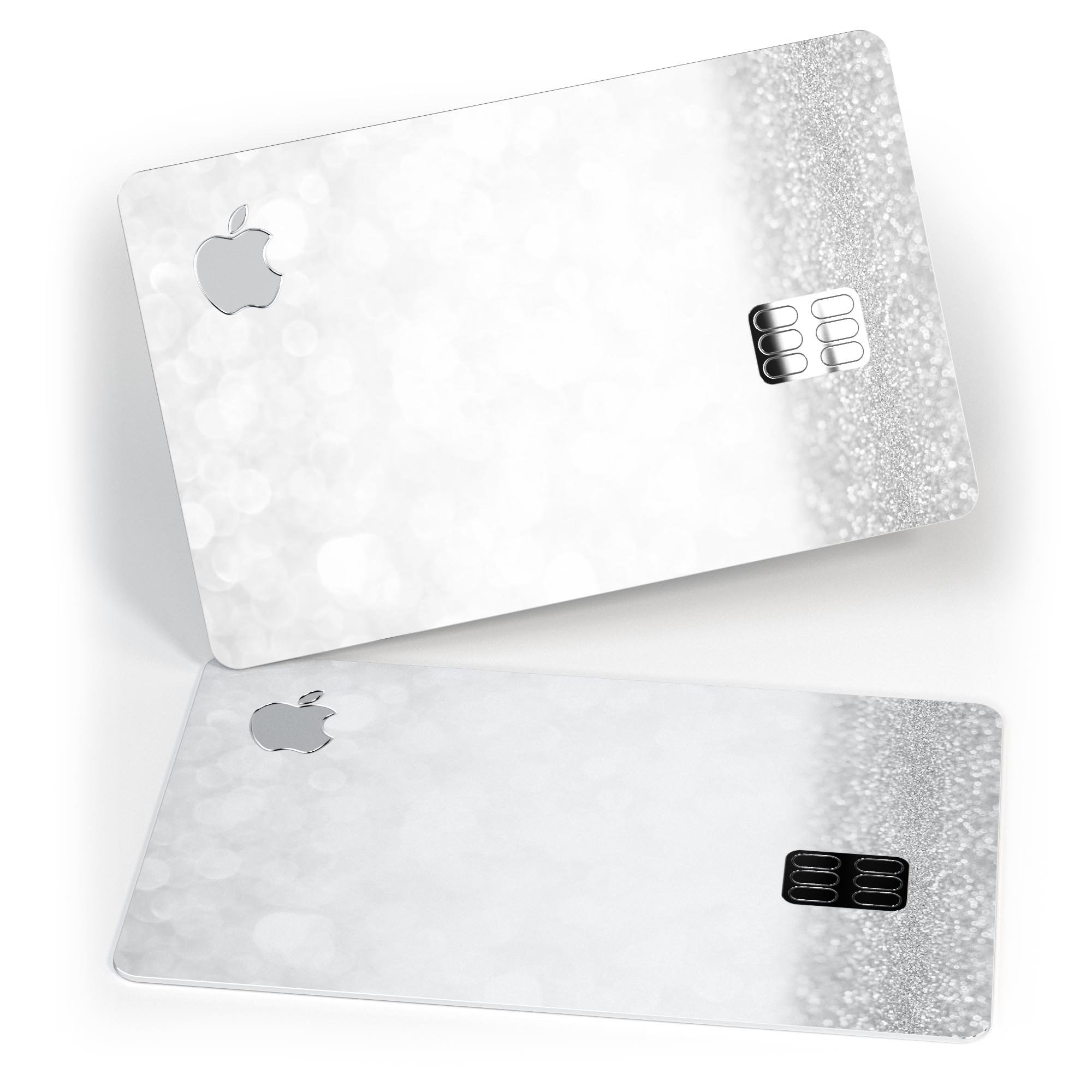 Silver and White Unfocused Sparkle Orbs decal on an Apple Card, showcasing its stylish design and premium quality.