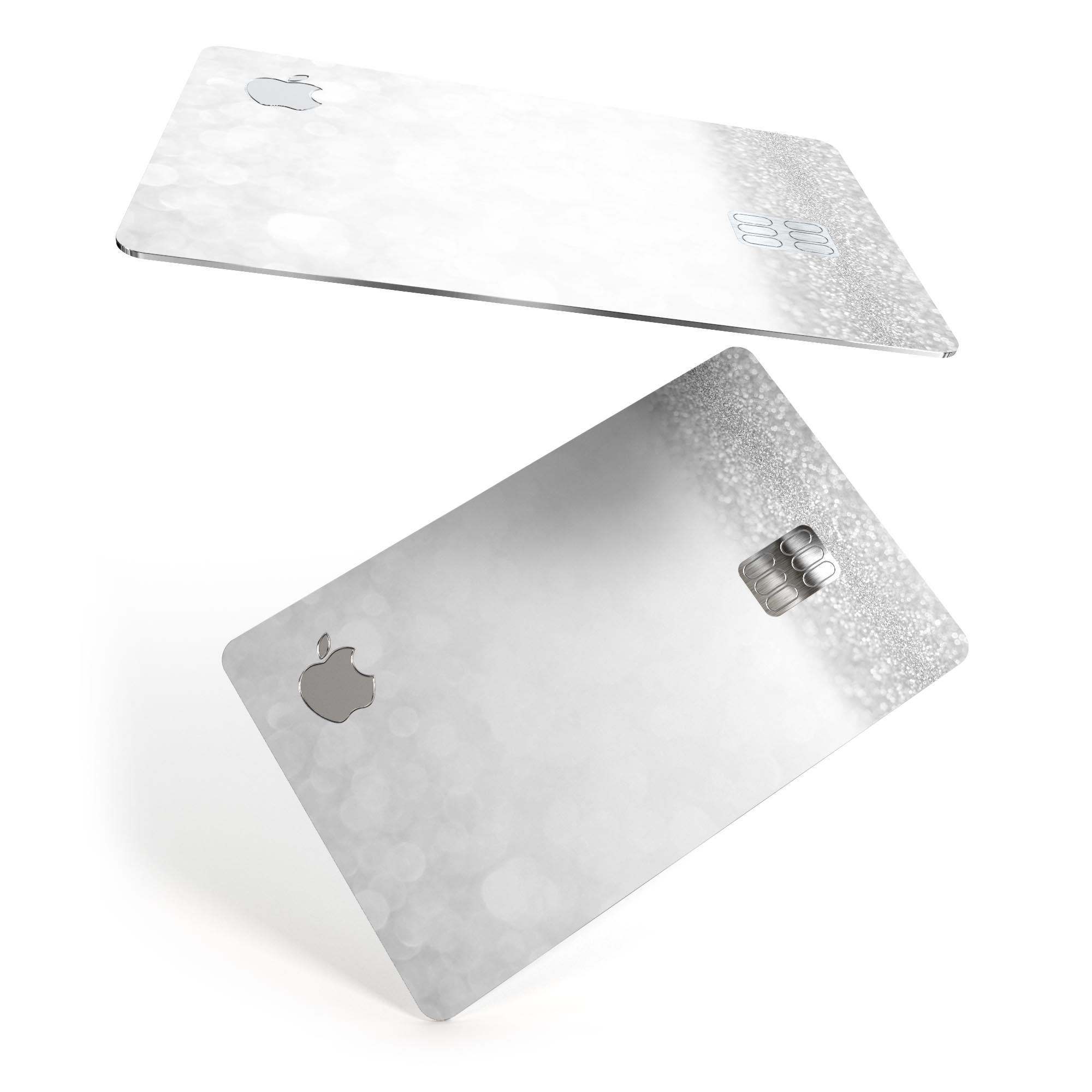 Silver and White Unfocused Sparkle Orbs decal on an Apple Card, showcasing its stylish design and premium quality.