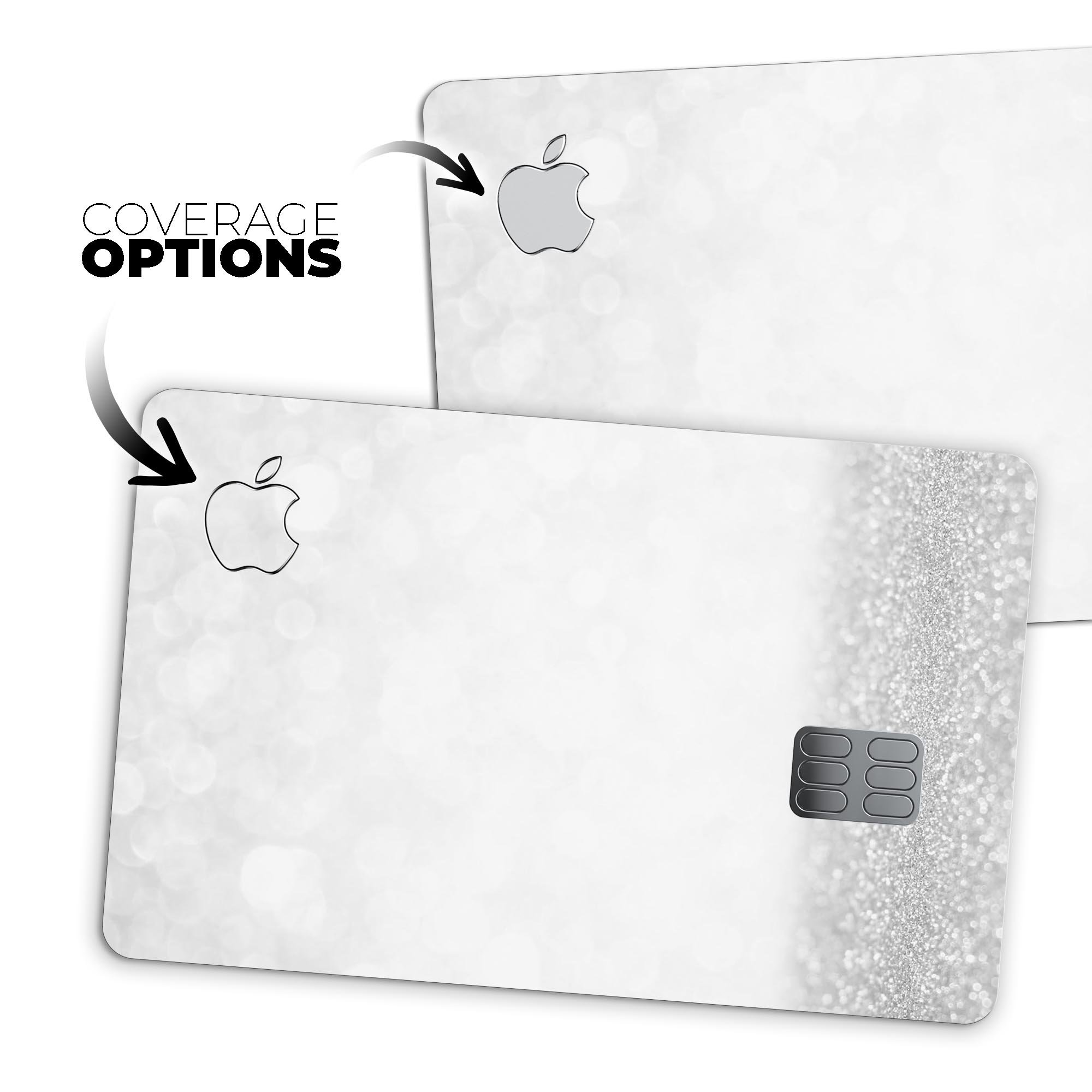 Silver and White Unfocused Sparkle Orbs decal on an Apple Card, showcasing its stylish design and premium quality.