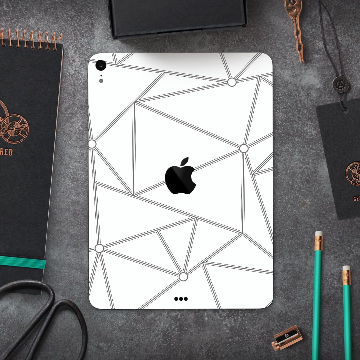 Full body skin decal for Apple iPad Pro 12.9", showcasing premium 3M materials and dual-layer construction.