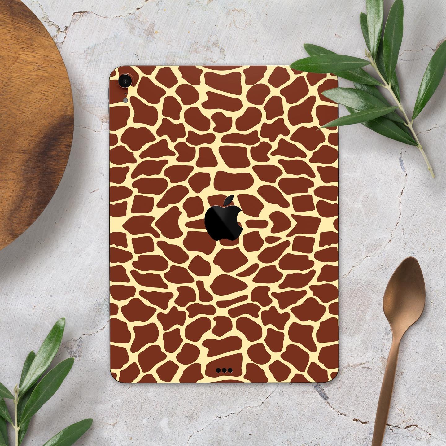 Full body skin decal featuring a simple vector giraffe print designed for Apple iPad, showcasing vibrant colors and a sleek finish.