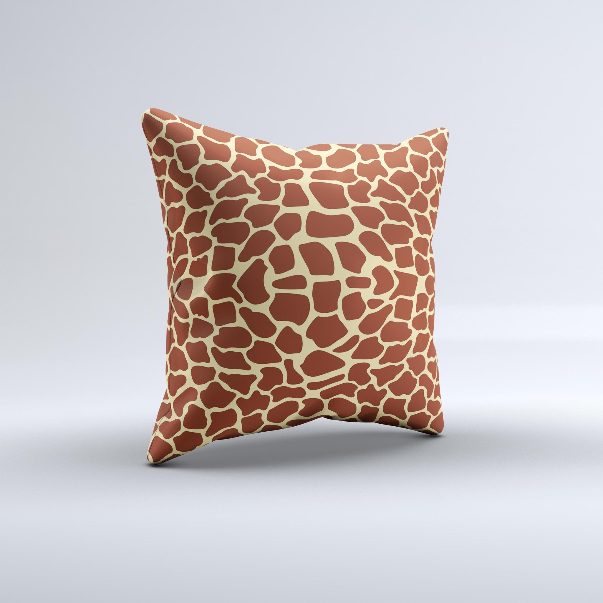 A decorative throw pillow featuring a simple vector giraffe print, handcrafted with high-quality materials, showcasing unique imperfections.