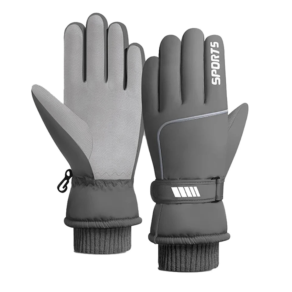 Unisex skiing gloves in various colors, showcasing thermal fleece material and windproof design, ideal for winter sports.