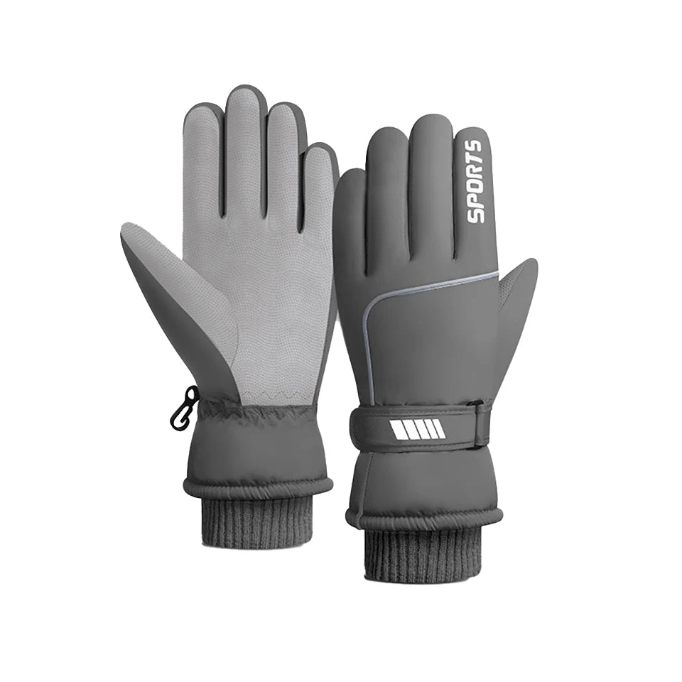 Unisex skiing gloves in various colors, showcasing thermal fleece material and windproof design, ideal for winter sports.