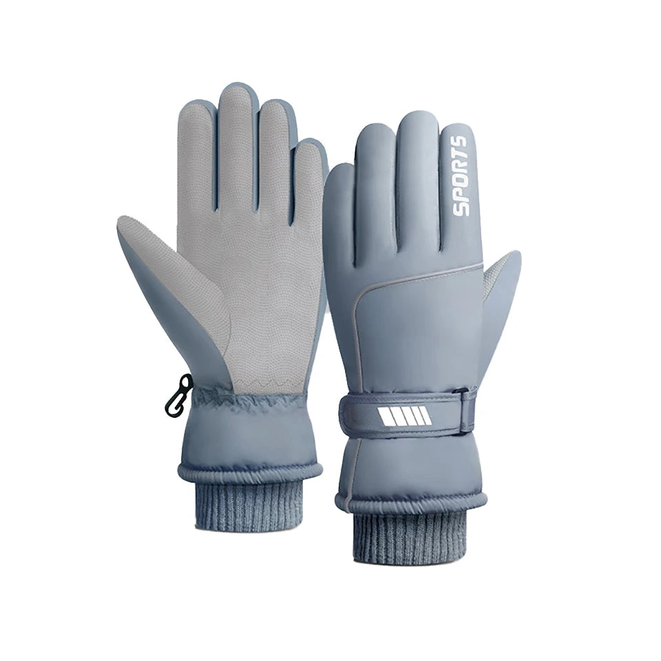 Unisex skiing gloves in various colors, showcasing thermal fleece material and windproof design, ideal for winter sports.