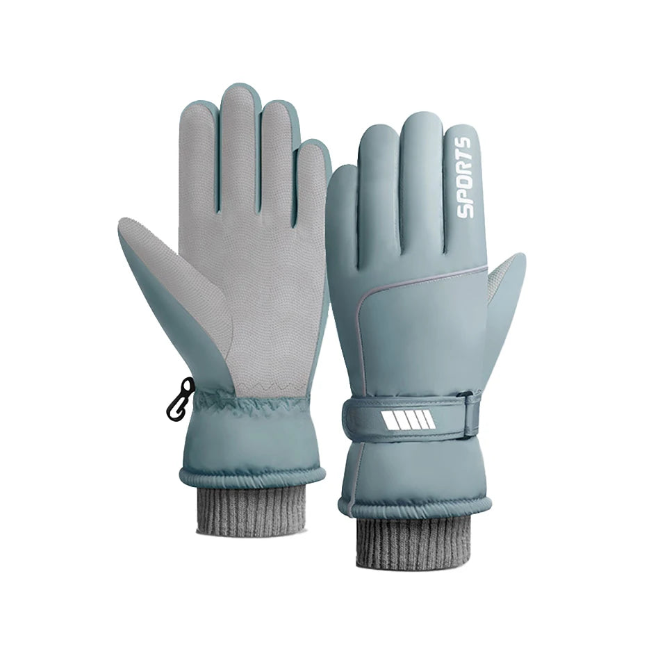 Unisex skiing gloves in various colors, showcasing thermal fleece material and windproof design, ideal for winter sports.