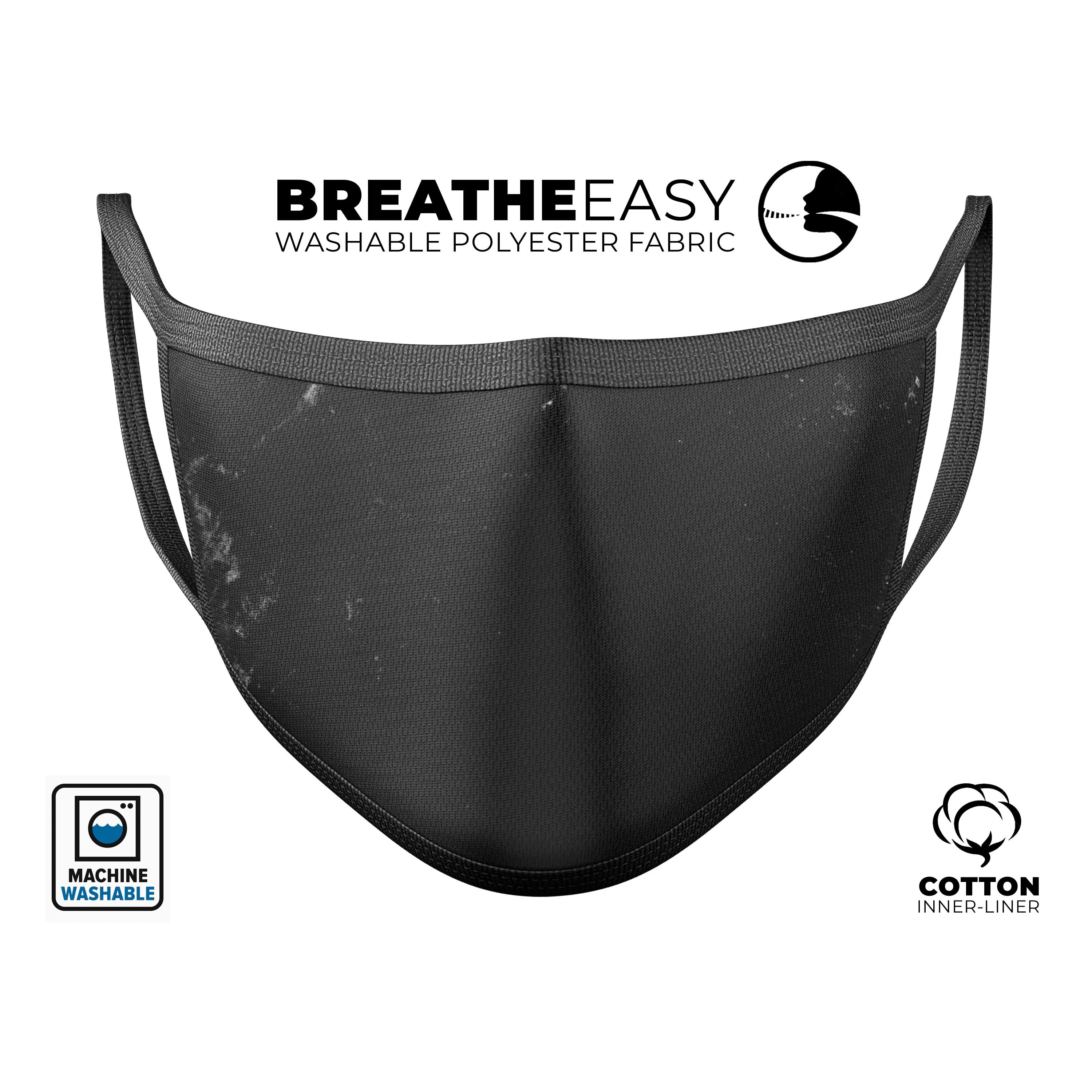 Slate Black Marble Surface mouth cover, unisex anti-dust mask made in the USA, featuring adjustable ear-loops and a comfortable cotton interior.