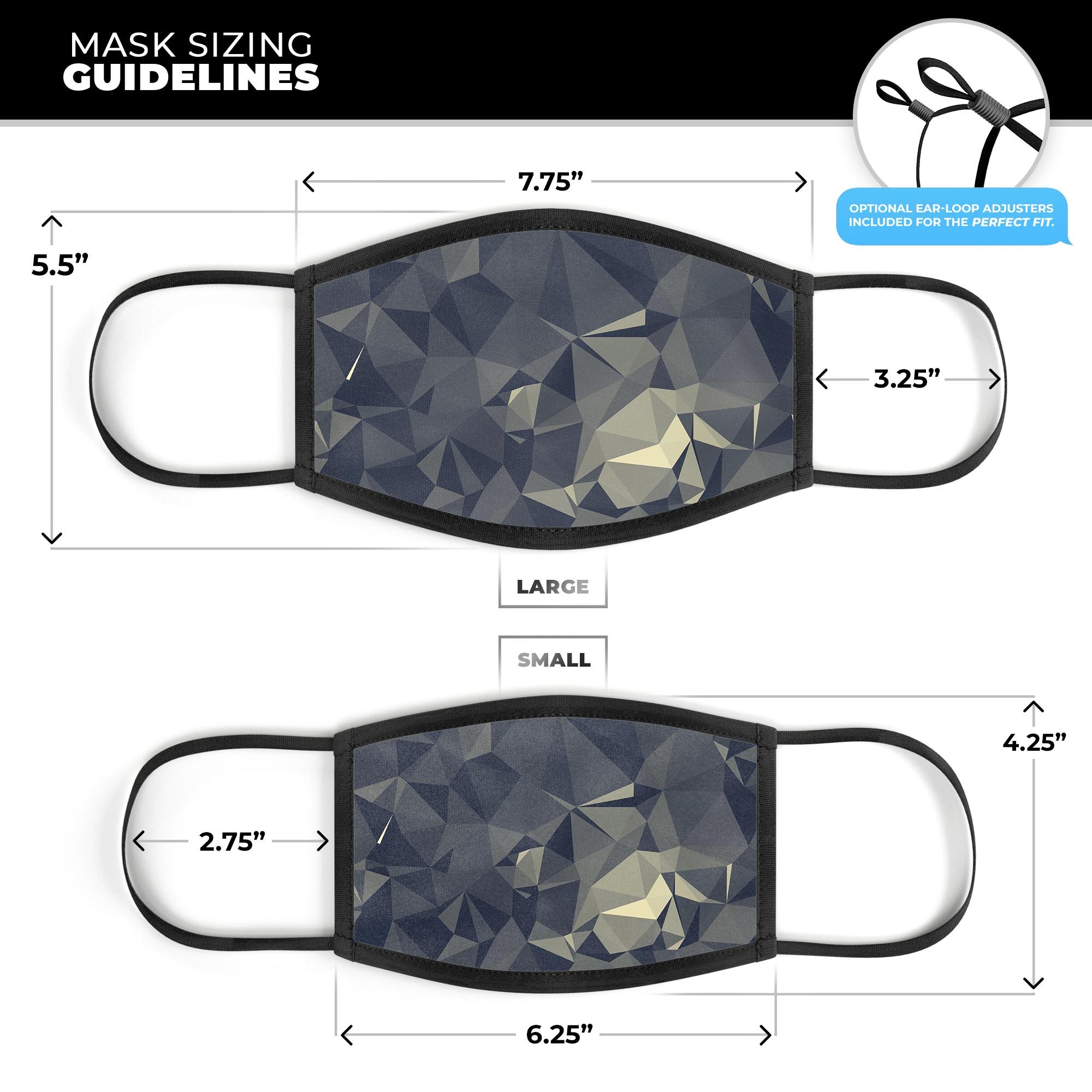 Slate Gray Geometric Triangles mouth cover, featuring a stylish design, adjustable ear-loops, and made from comfortable materials.