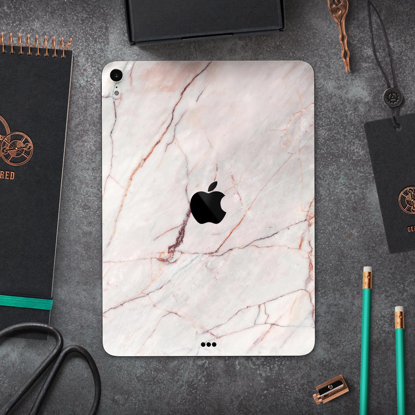 Slate Marble Surface V11 skin decal for Apple iPad Pro, showcasing a stylish marble design with a premium finish.