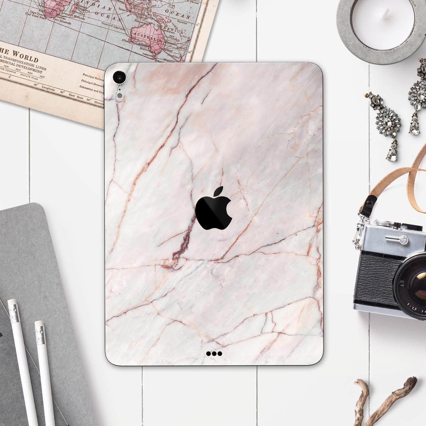 Slate Marble Surface V11 skin decal for Apple iPad Pro, showcasing a stylish marble design with a premium finish.
