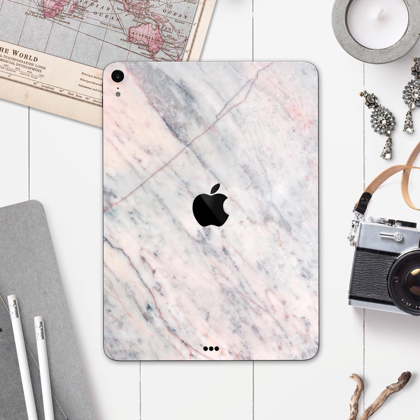 Slate Marble Surface V12 skin decal for Apple iPad Pro, showcasing its elegant marble design and premium finish.