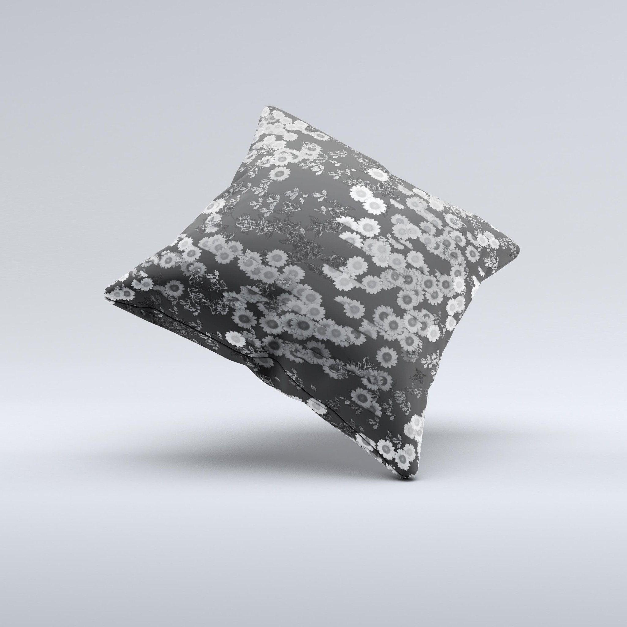 Small decorative throw pillow featuring black and white flower sprouts design, handcrafted in Virginia with high-quality materials.