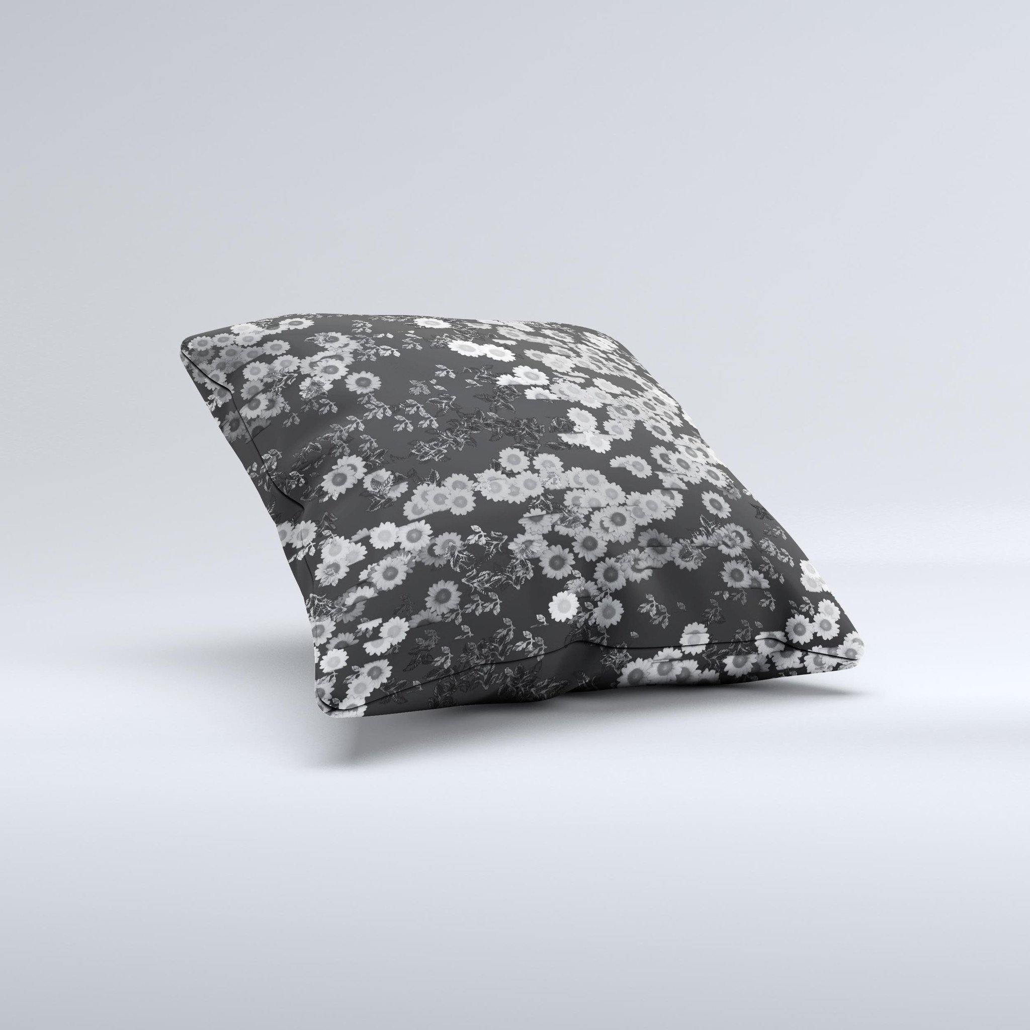 Small decorative throw pillow featuring black and white flower sprouts design, handcrafted in Virginia with high-quality materials.