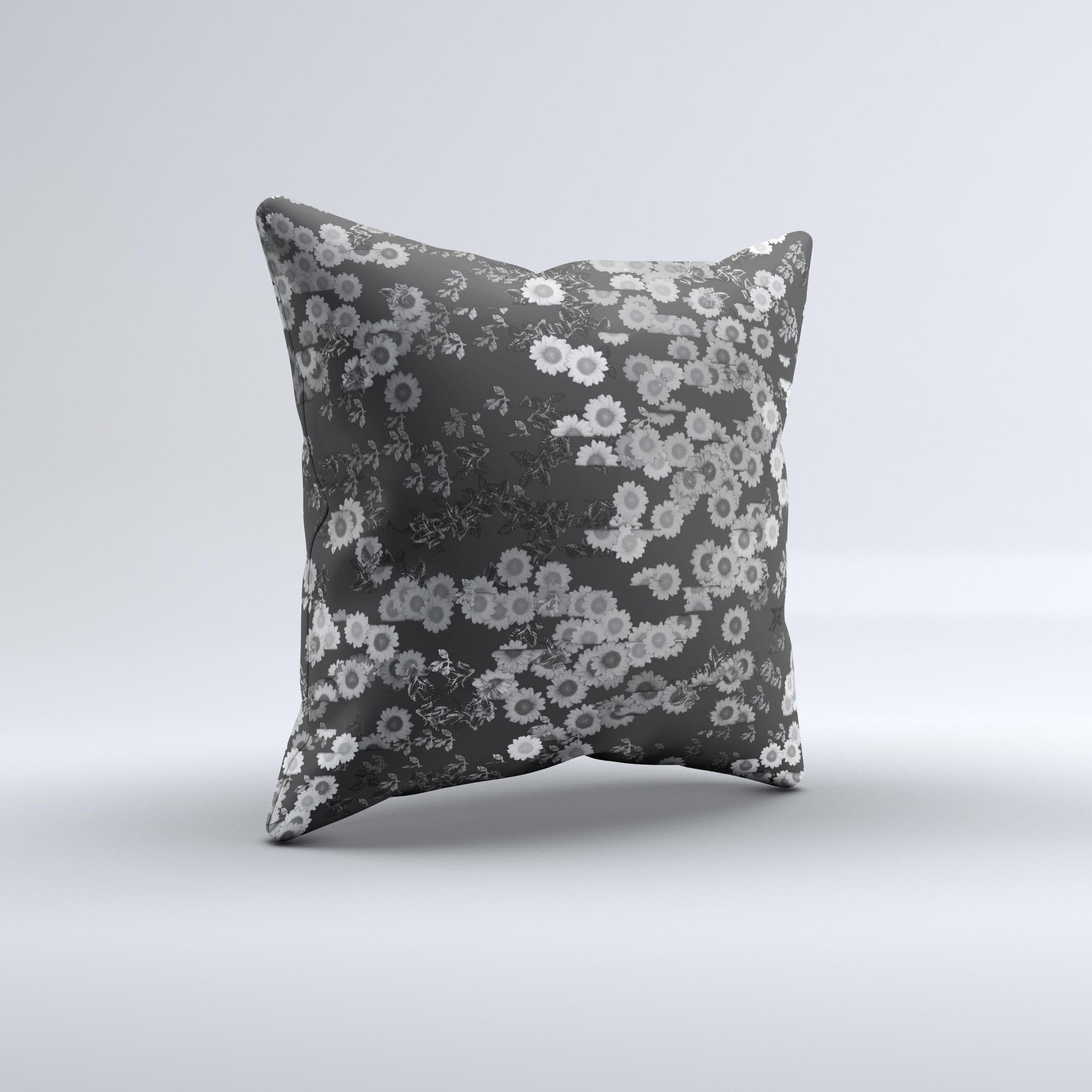 Small decorative throw pillow featuring black and white flower sprouts design, handcrafted in Virginia with high-quality materials.