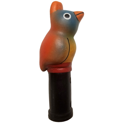 Handmade Small Wood and Clay Bird Flute featuring Toucan, Parrot, and Generic Bird designs, showcasing Peruvian craftsmanship.